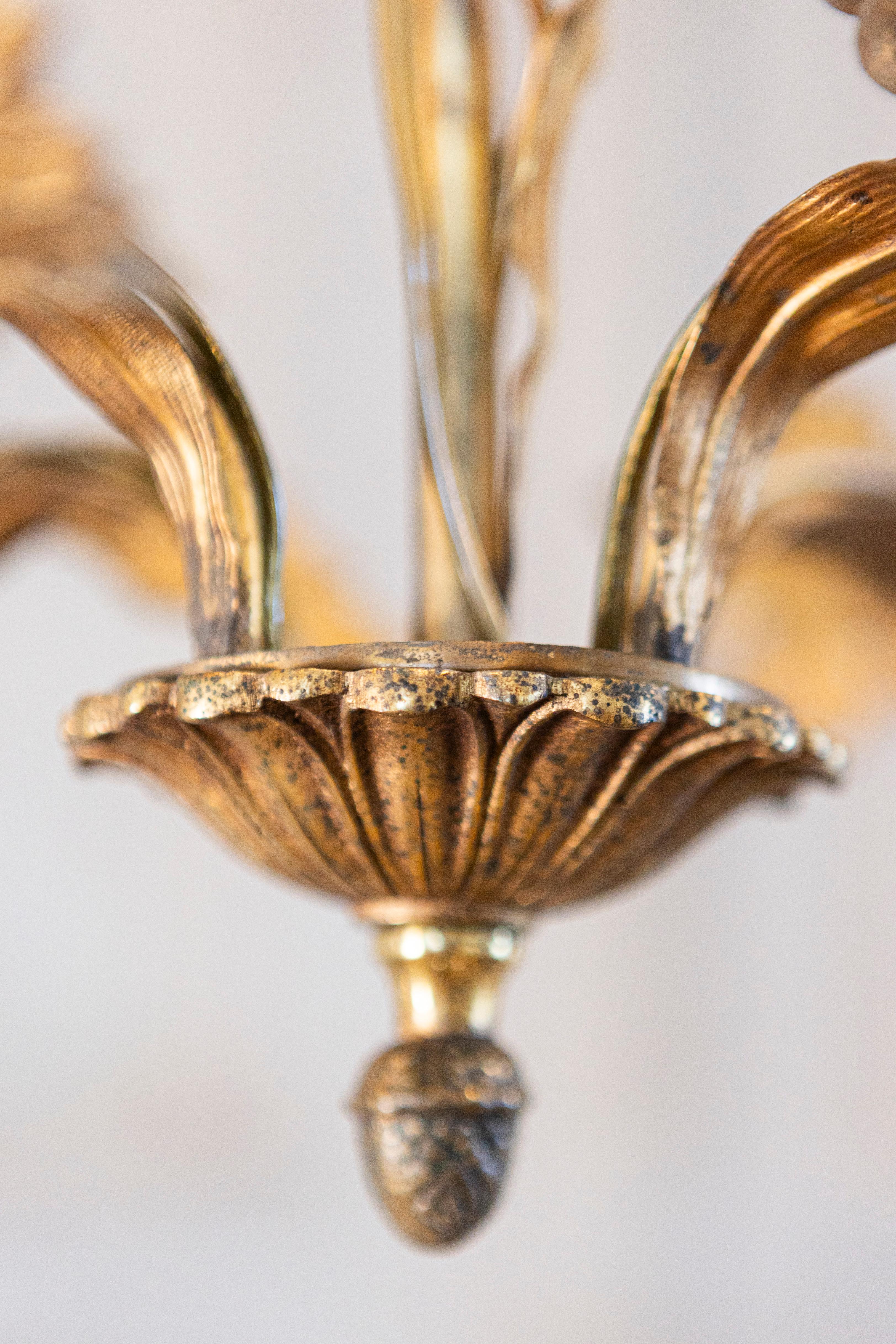 French Maison Charles Inspired Gilt Metal Four-Light Chandelier with Flowers For Sale 1