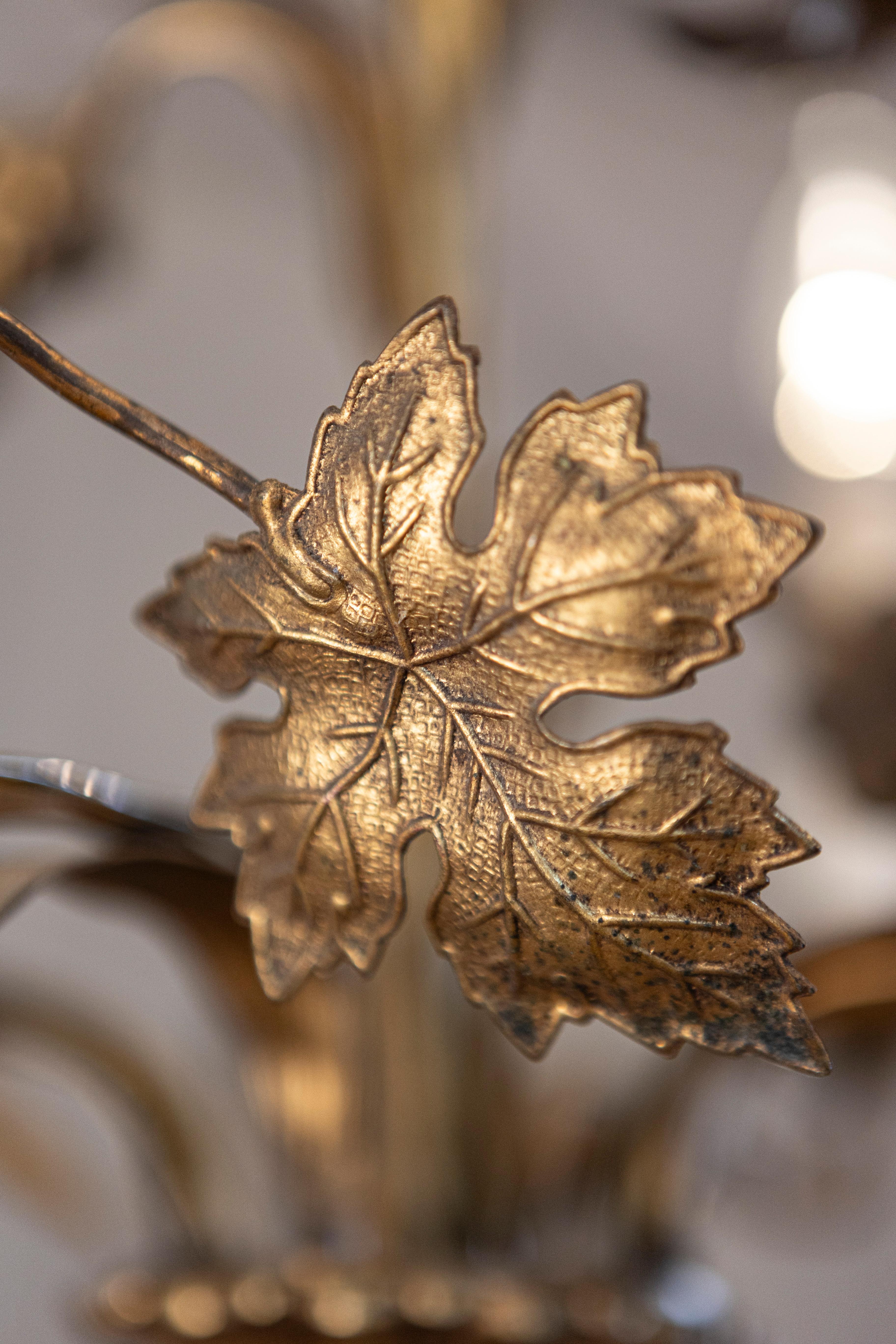 French Maison Charles Inspired Gilt Metal Four-Light Chandelier with Flowers For Sale 2