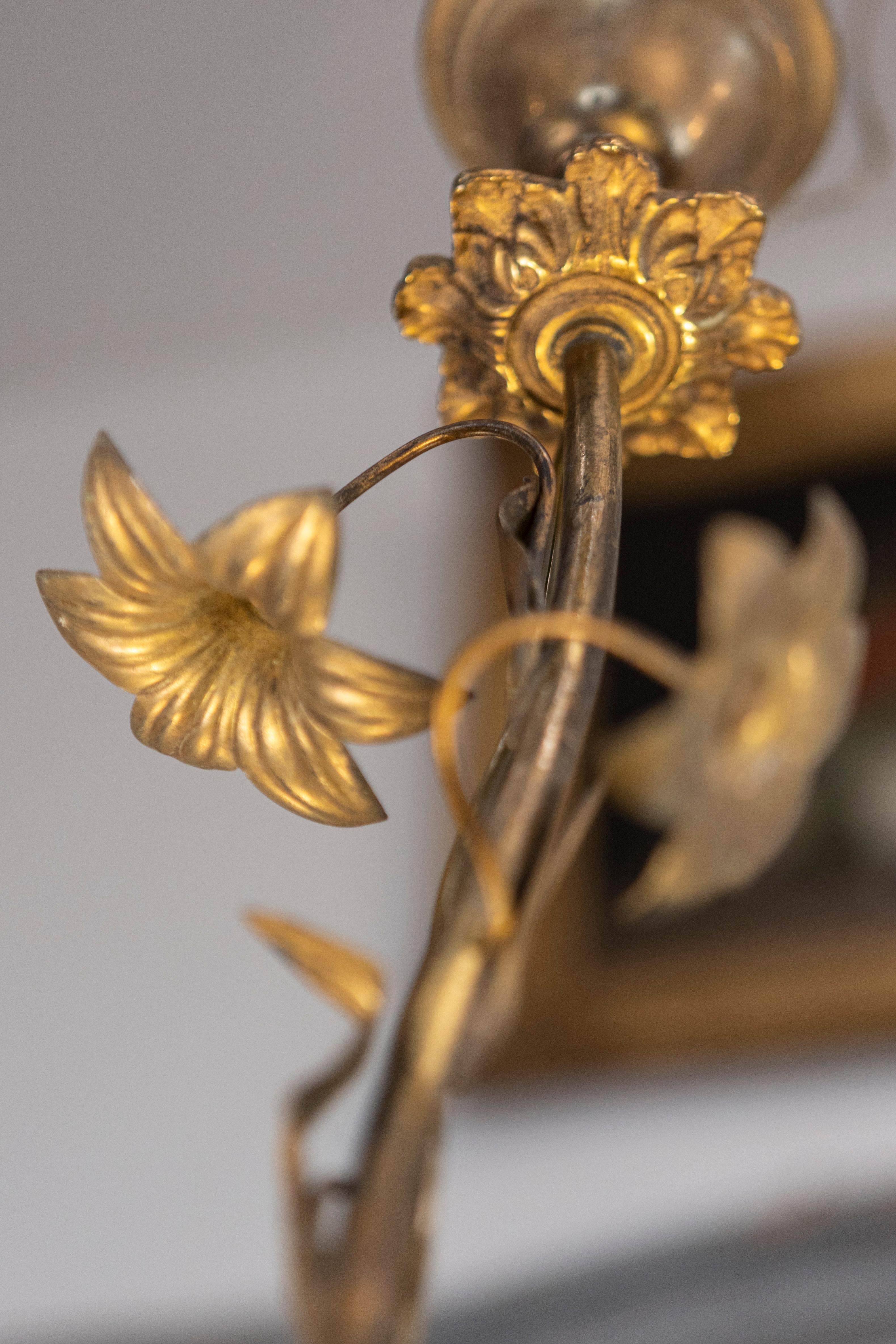 French Maison Charles Inspired Gilt Metal Four-Light Chandelier with Flowers For Sale 3