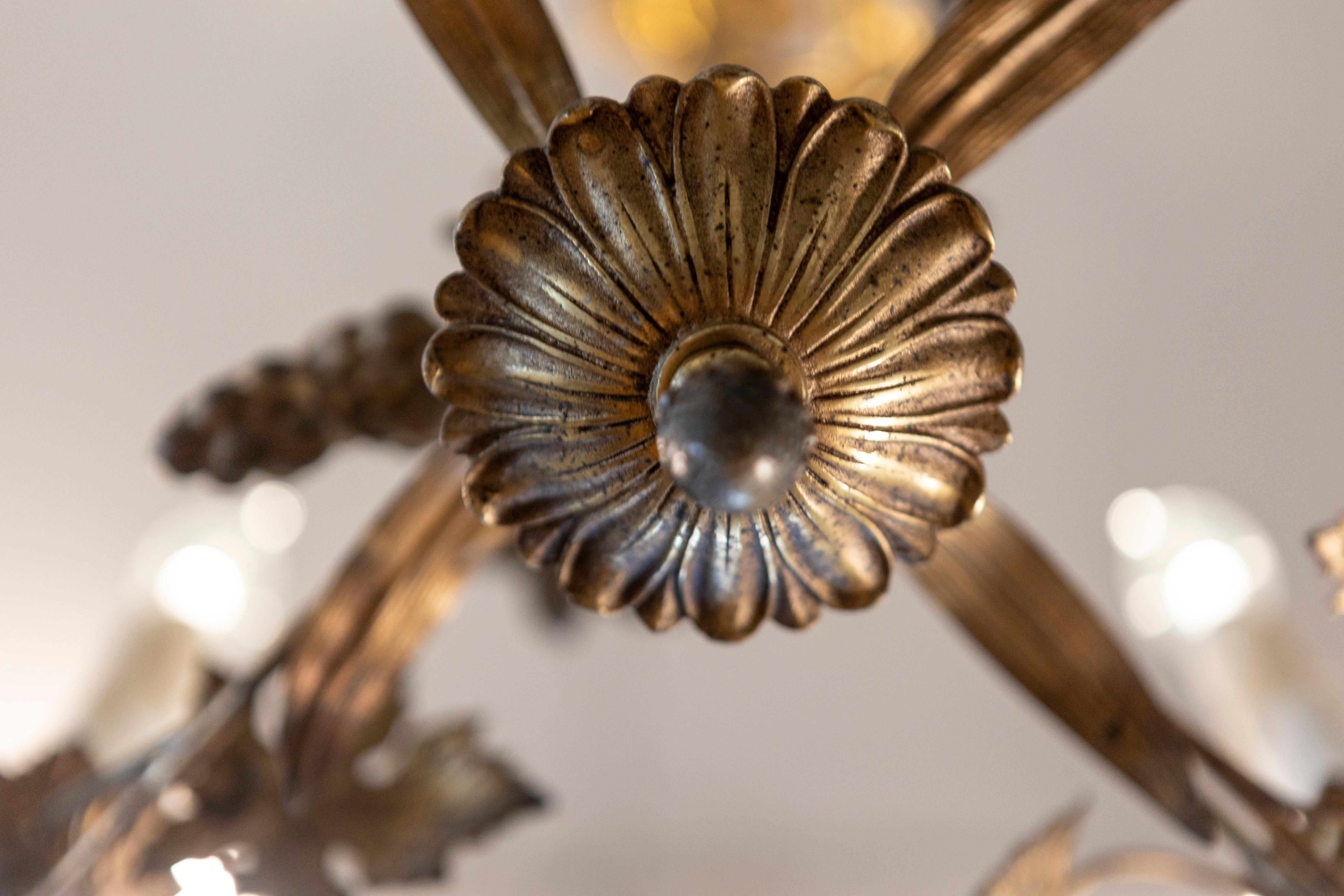 French Maison Charles Inspired Gilt Metal Four-Light Chandelier with Flowers For Sale 4