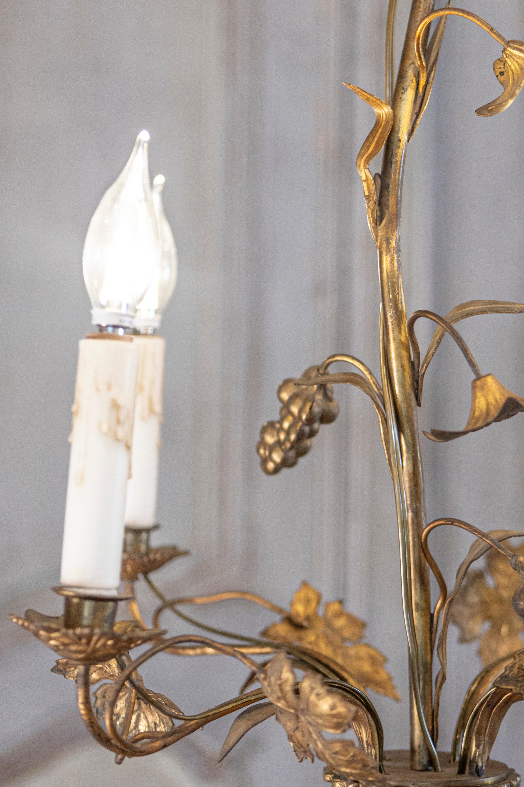 French Maison Charles Inspired Gilt Metal Four-Light Chandelier with Flowers For Sale 5