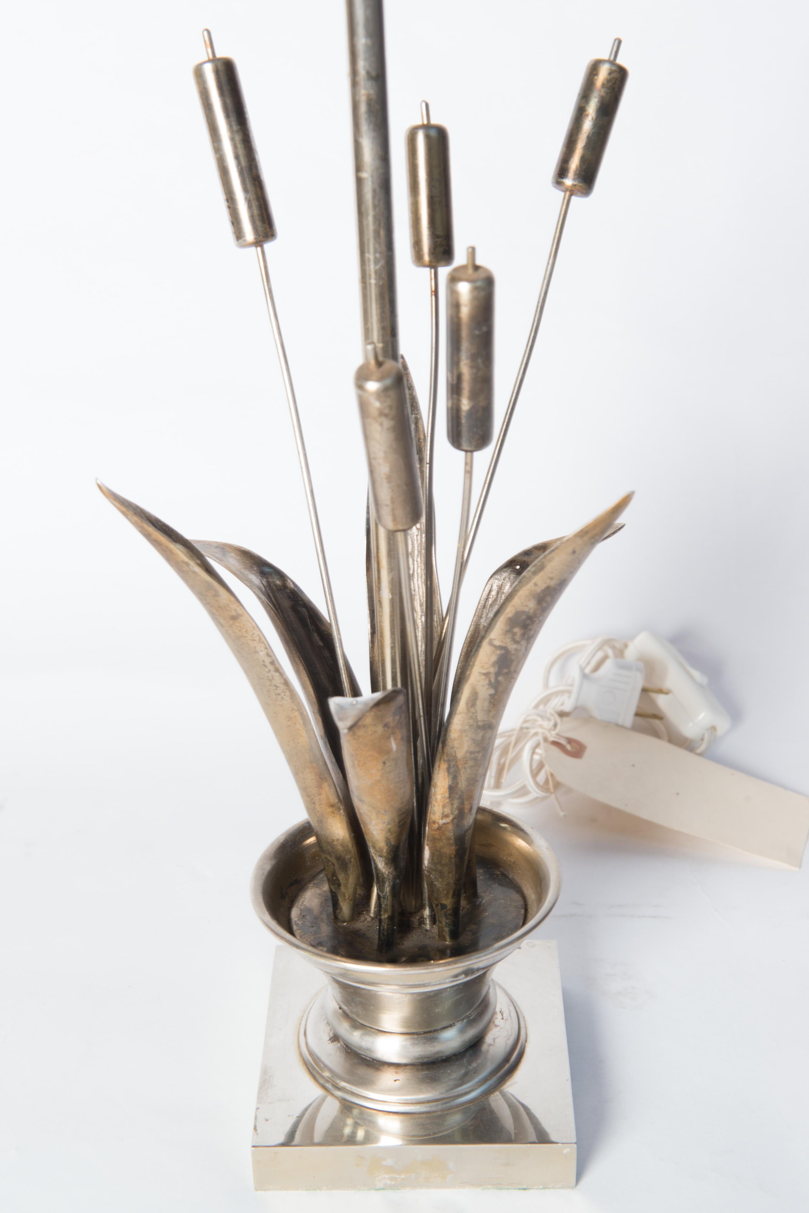 Mid-20th Century French Maison Charles style Bulrush Silver Lamp For Sale