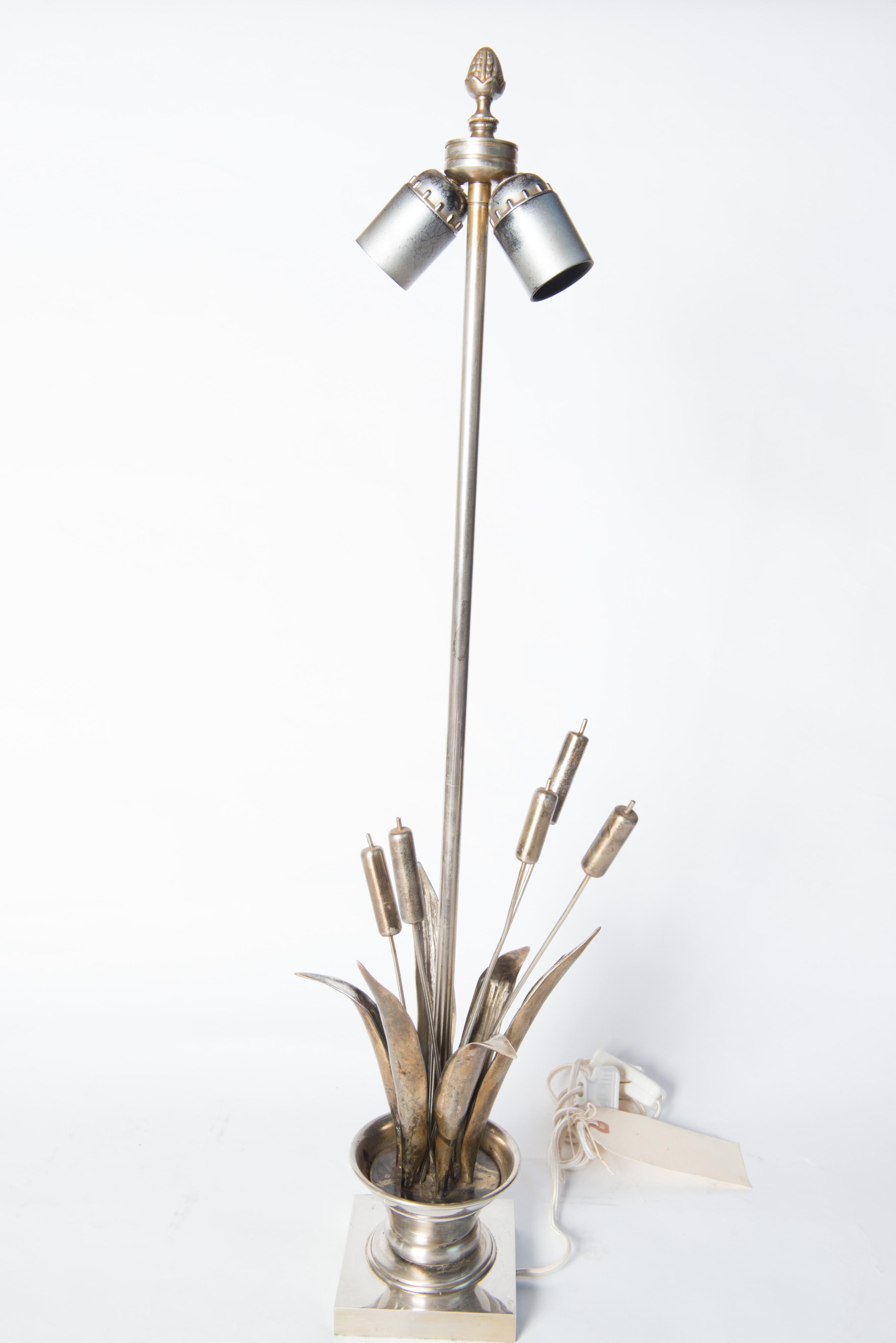 Metal French Maison Charles style Bulrush Silver Lamp For Sale
