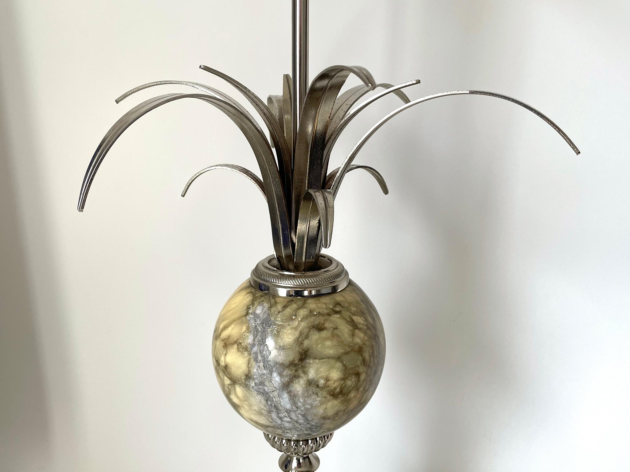 French Maison Charles Style Chromed and Stone Table Lamp In Good Condition For Sale In Madrid, ES