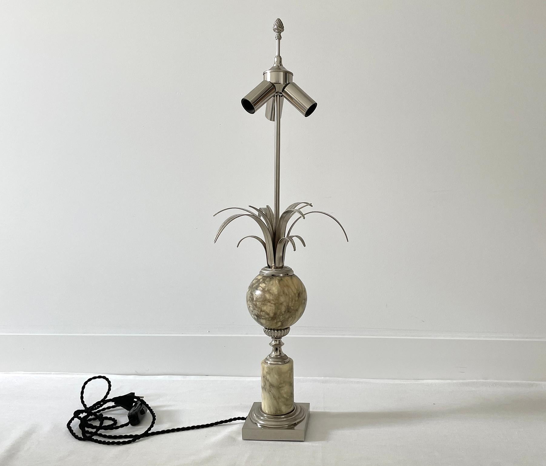20th Century French Maison Charles Style Chromed and Stone Table Lamp For Sale