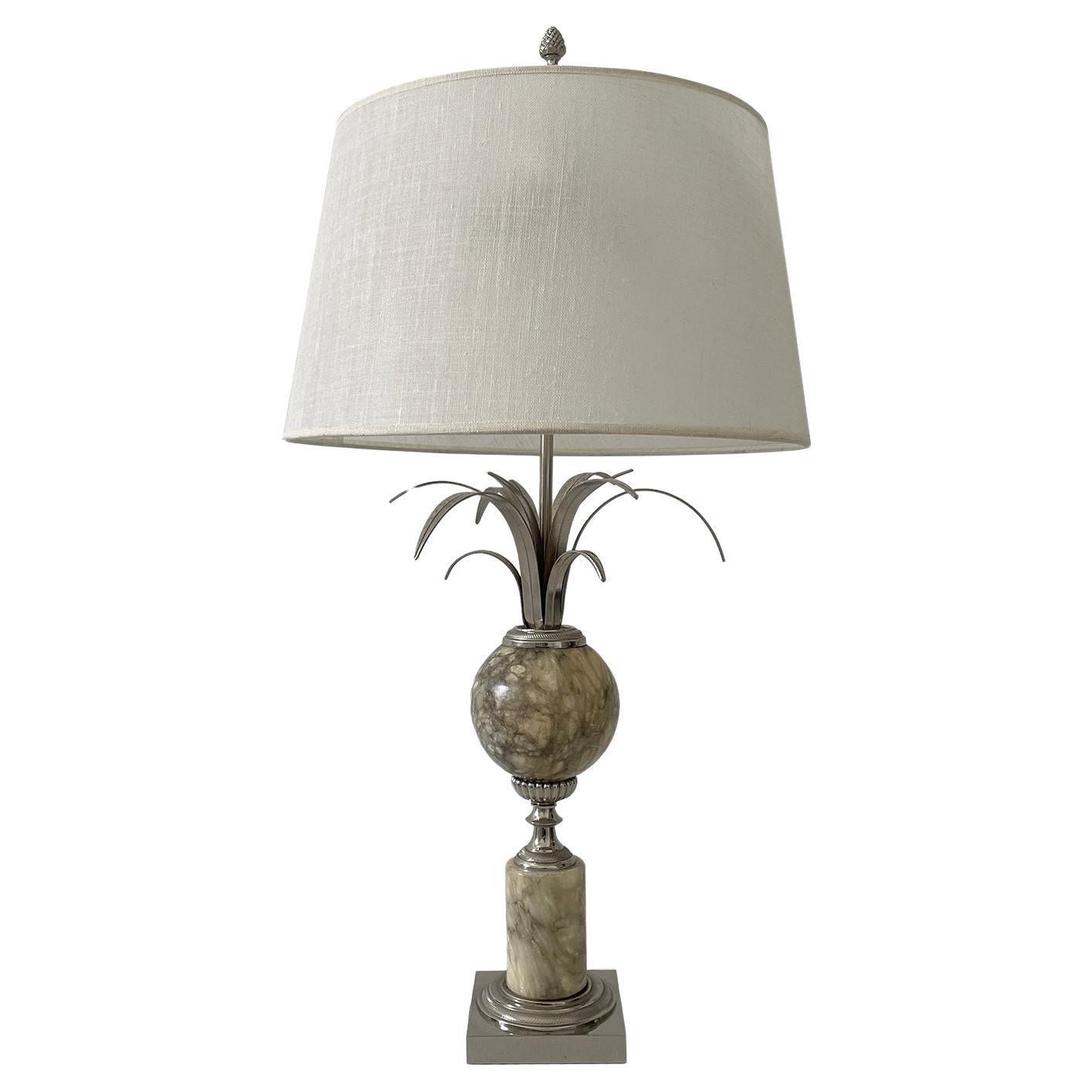 French Maison Charles Style Chromed and Stone Table Lamp