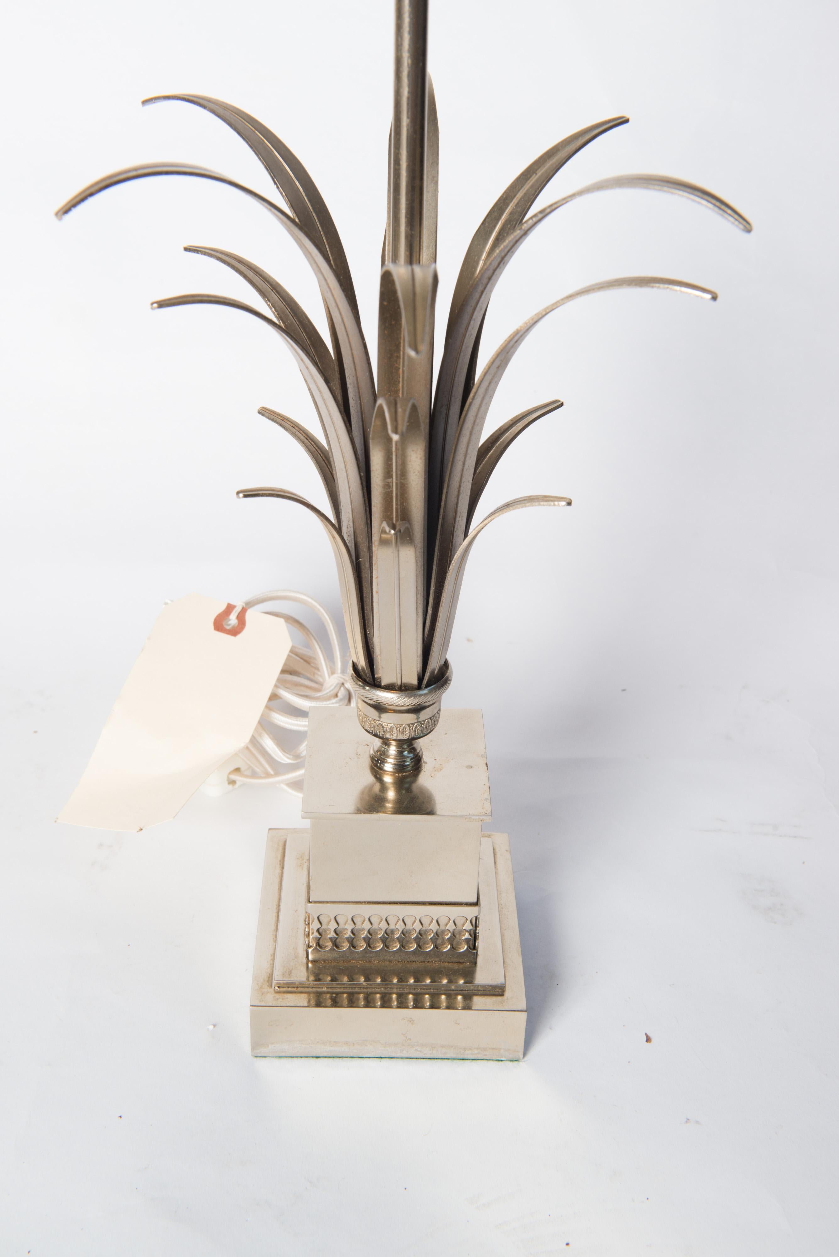 Steel frond French table lamp in the style of Maison Charles. Three sockets. 4 inch square base. Rewired.