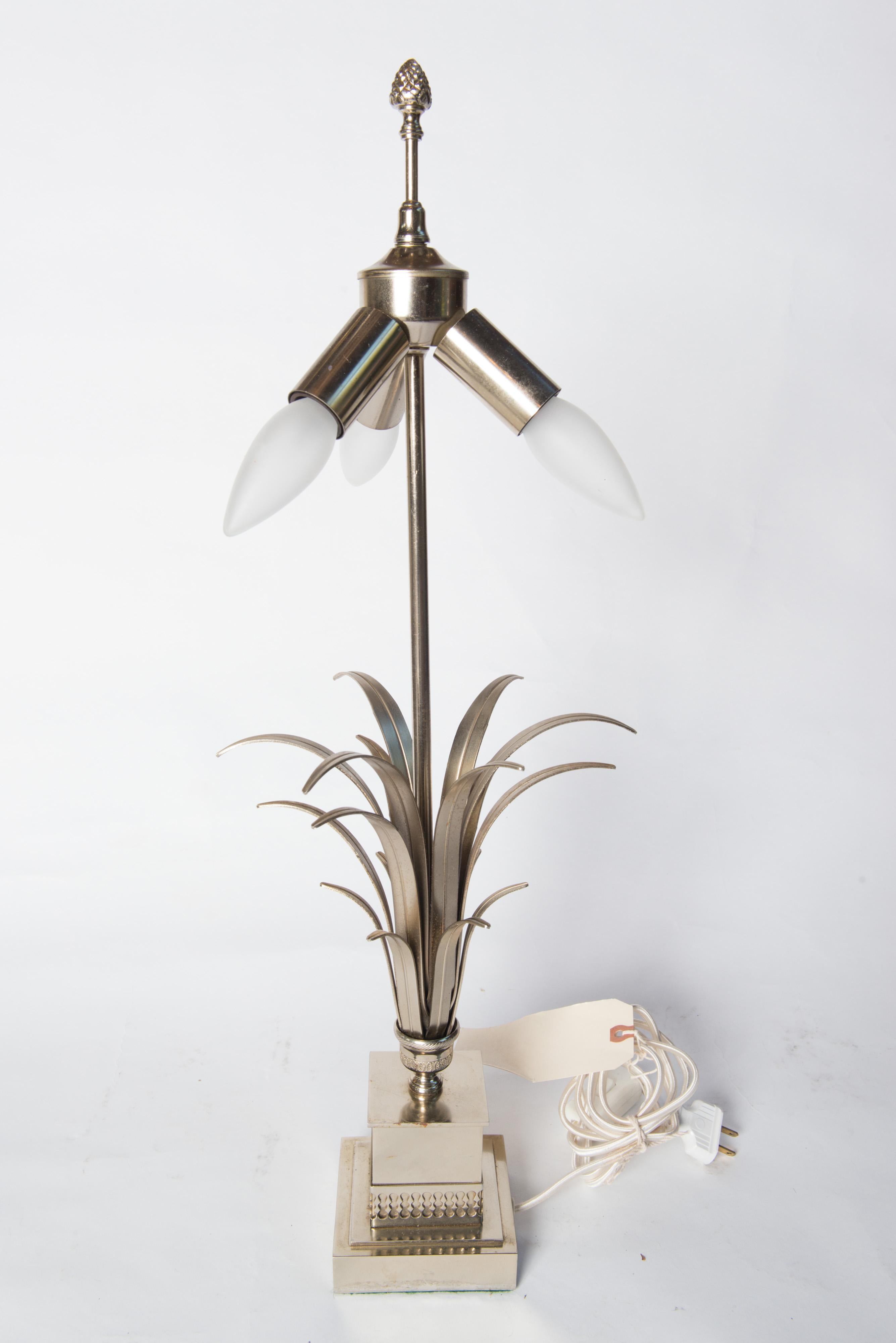 French Maison Charles Style Silvertone Frond Lamp In Good Condition In Stamford, CT