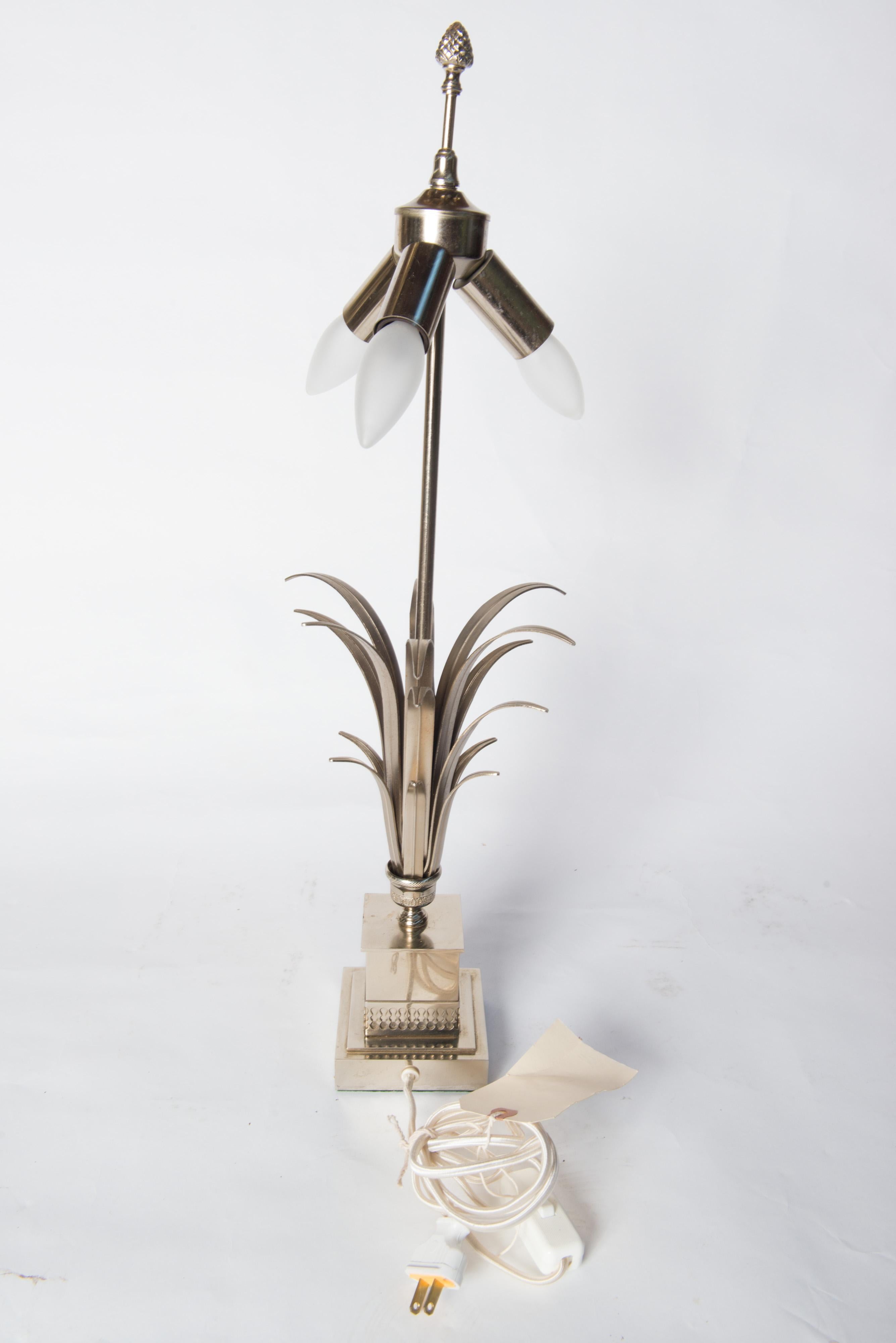 Mid-20th Century French Maison Charles Style Silvertone Frond Lamp For Sale