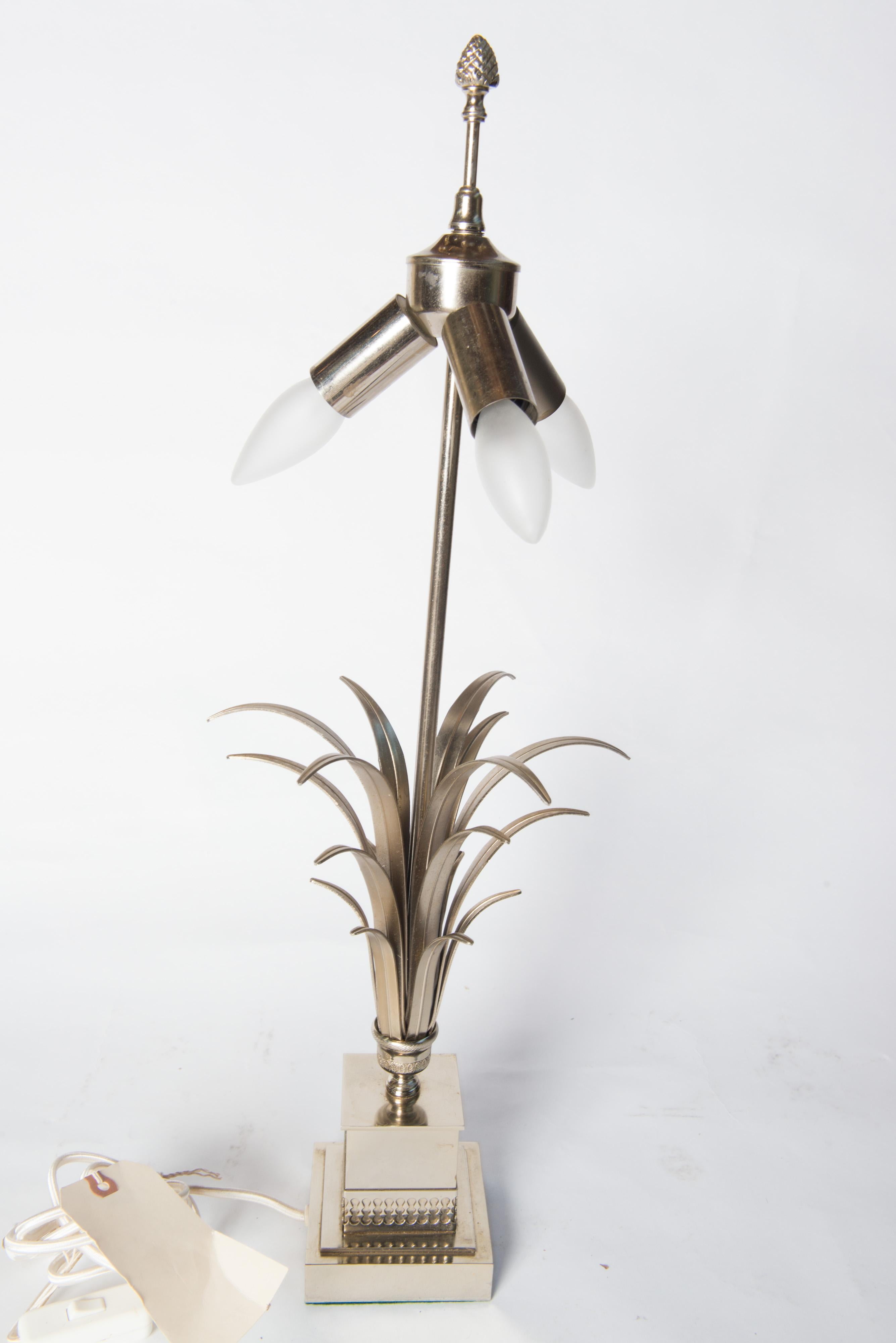 French Maison Charles Style Silvertone Frond Lamp For Sale 2