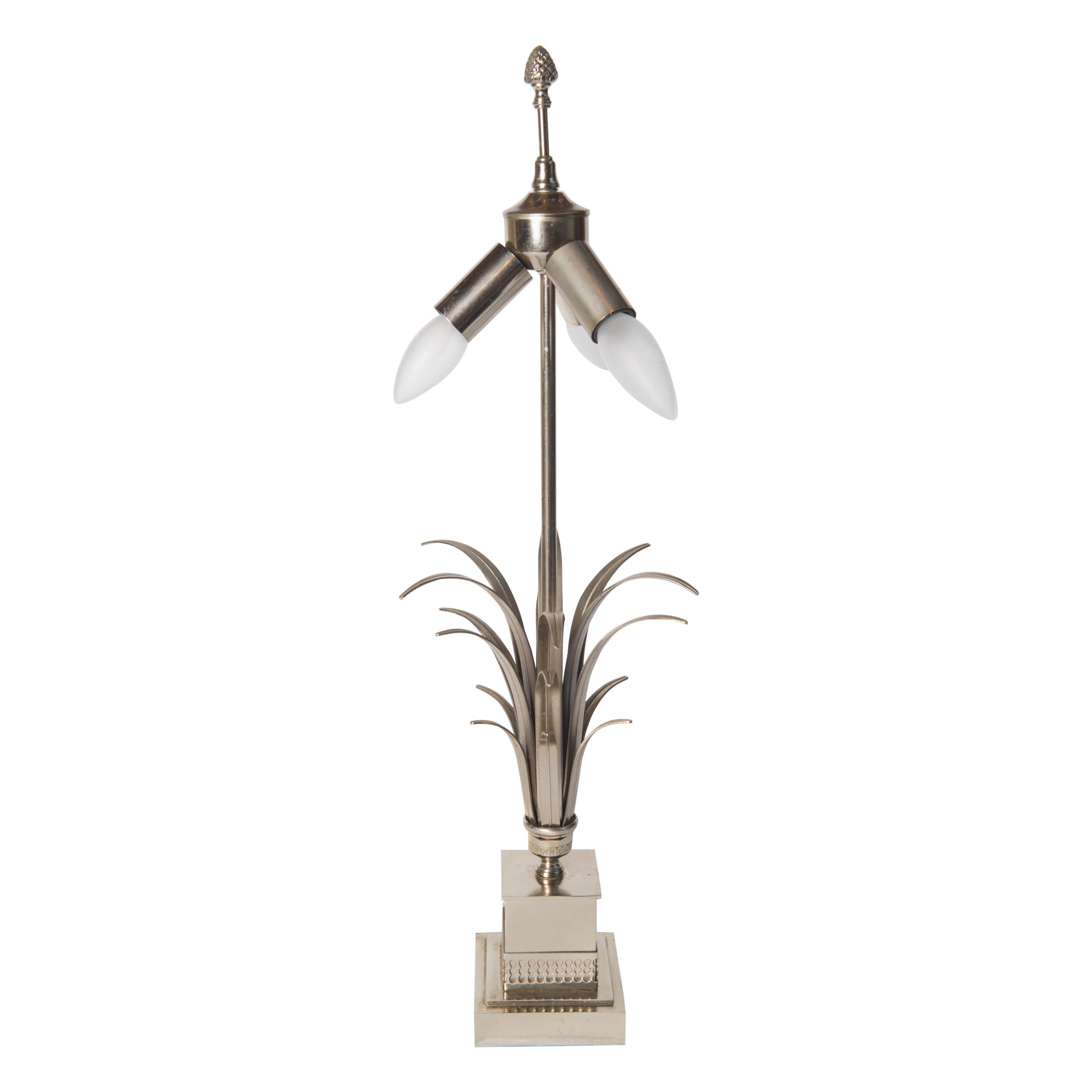 French Maison Charles Style Silvertone Frond Lamp For Sale