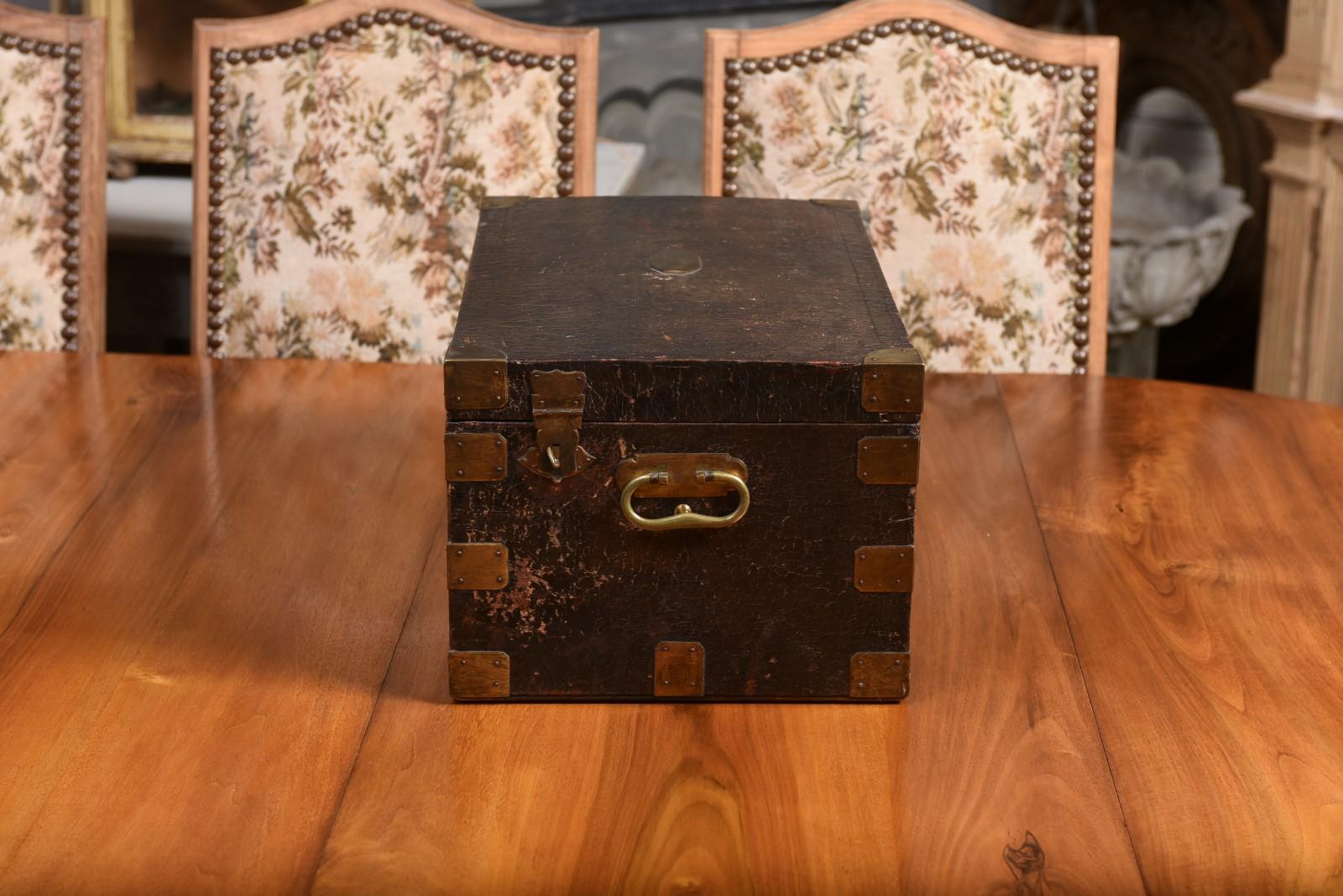 Französisch Maison Gellée et Gainier Leder und Messing über Holz dekorative Box im Angebot 8