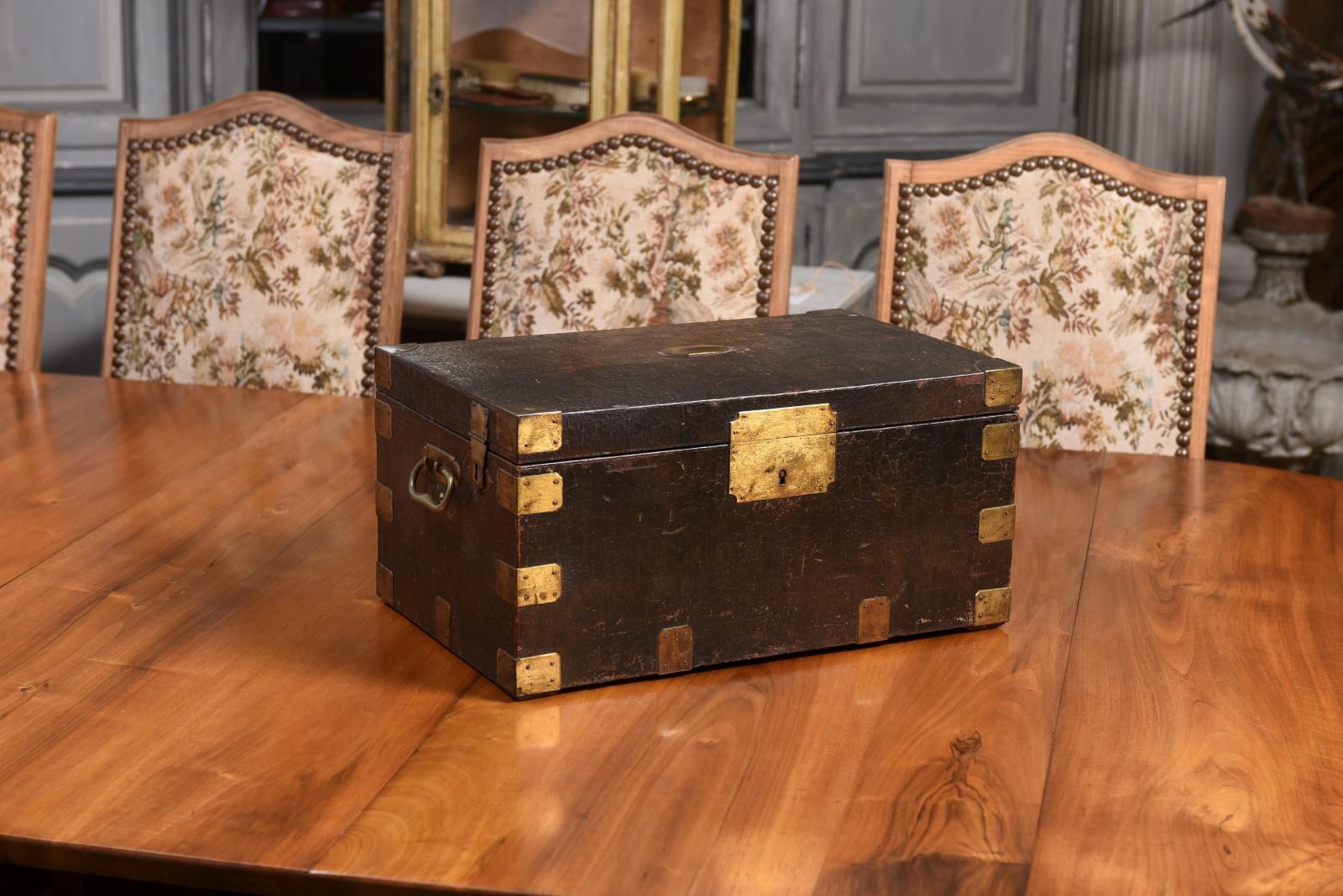 Französisch Maison Gellée et Gainier Leder und Messing über Holz dekorative Box (Vergoldet) im Angebot