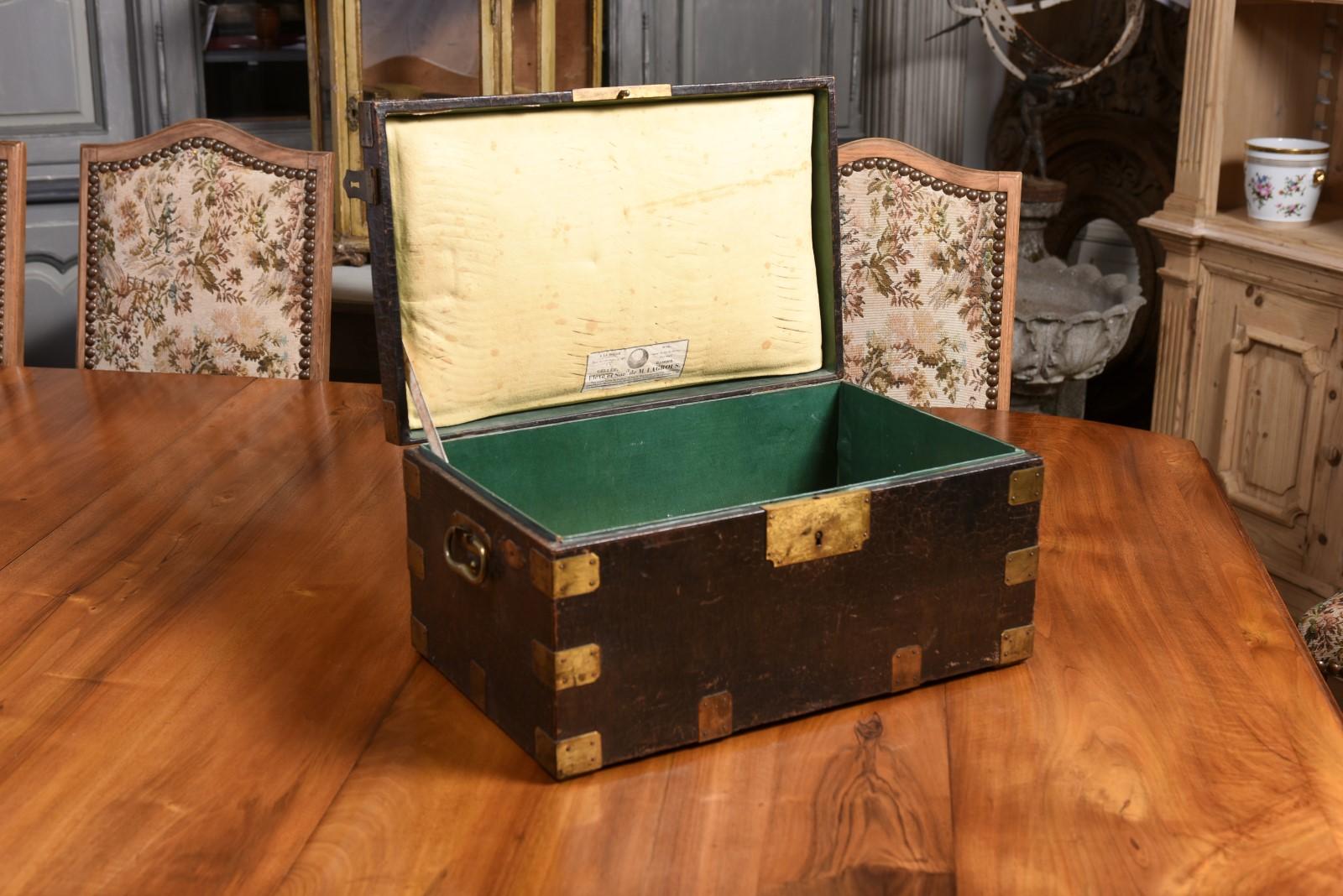 19th Century French Maison Gellée et Gainier Leather and Brass over Wood Decorative Box For Sale