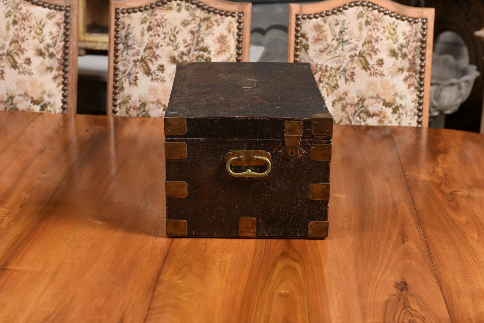 Französisch Maison Gellée et Gainier Leder und Messing über Holz dekorative Box im Angebot 4