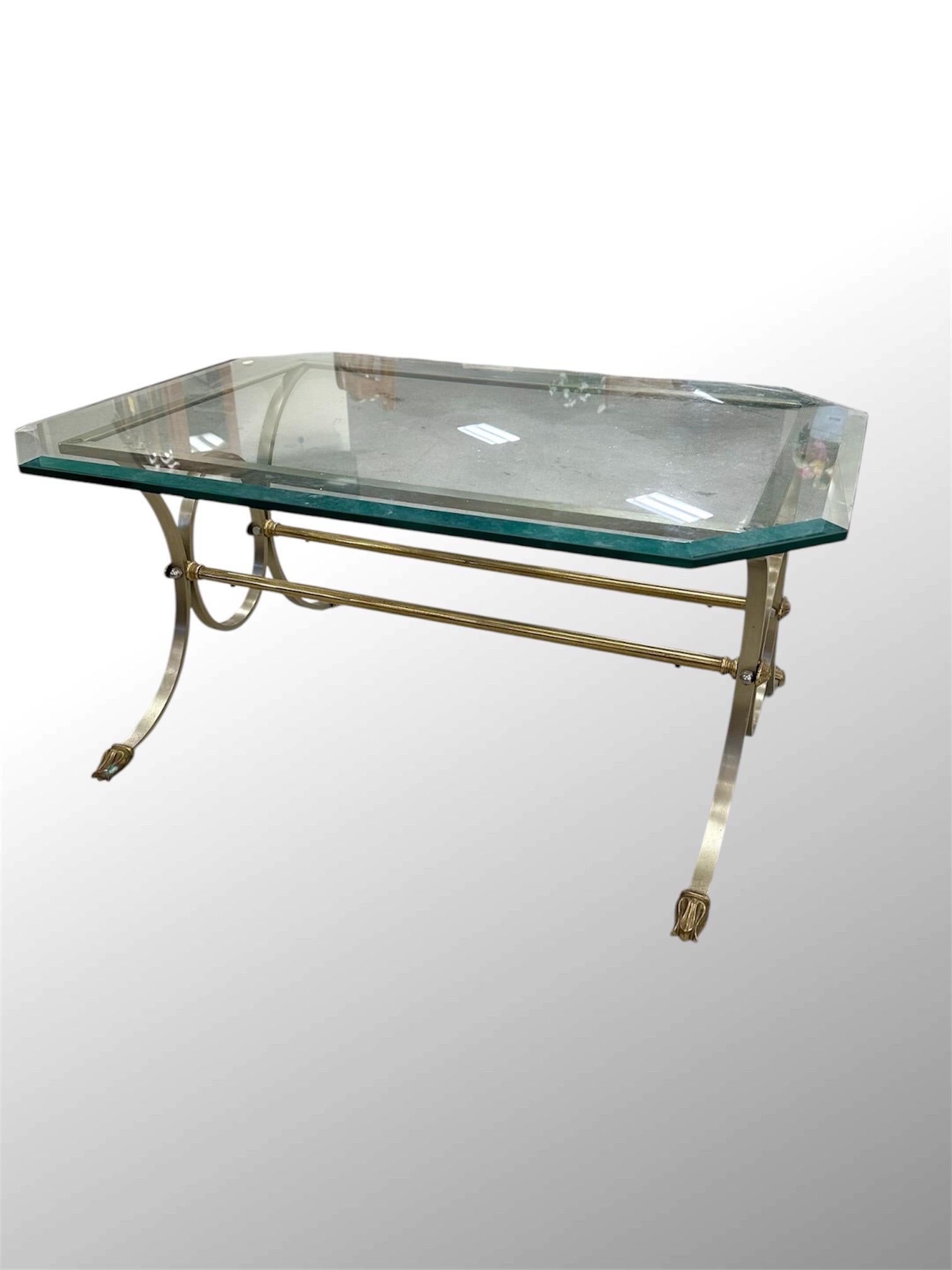 Other French Maison Jansen Style Octagon Glass Neoclassical Style Coffee Table For Sale