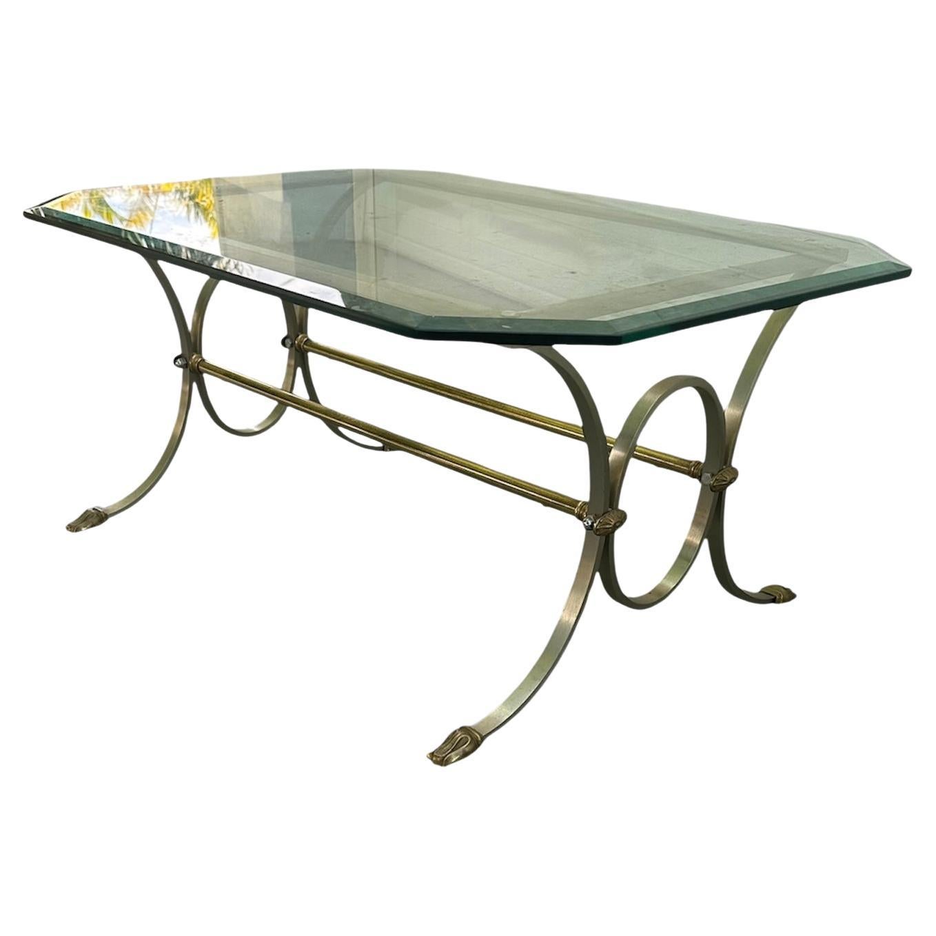 French Maison Jansen attr. Octagon Glass Neoclassical Style Coffee Table