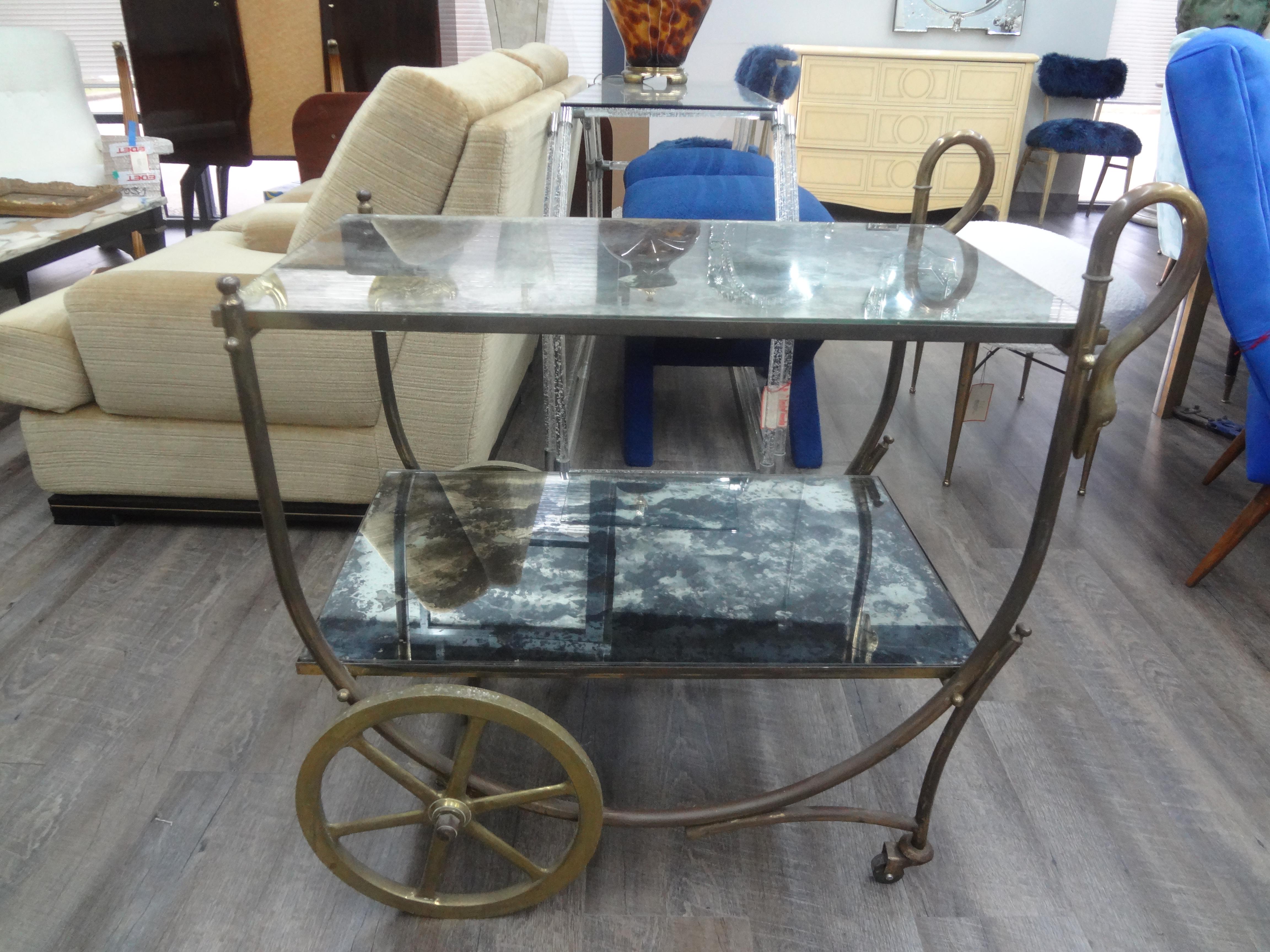 French Maison Jansen Attributed Neoclassical Style Bronze Bar Cart In Good Condition For Sale In Houston, TX