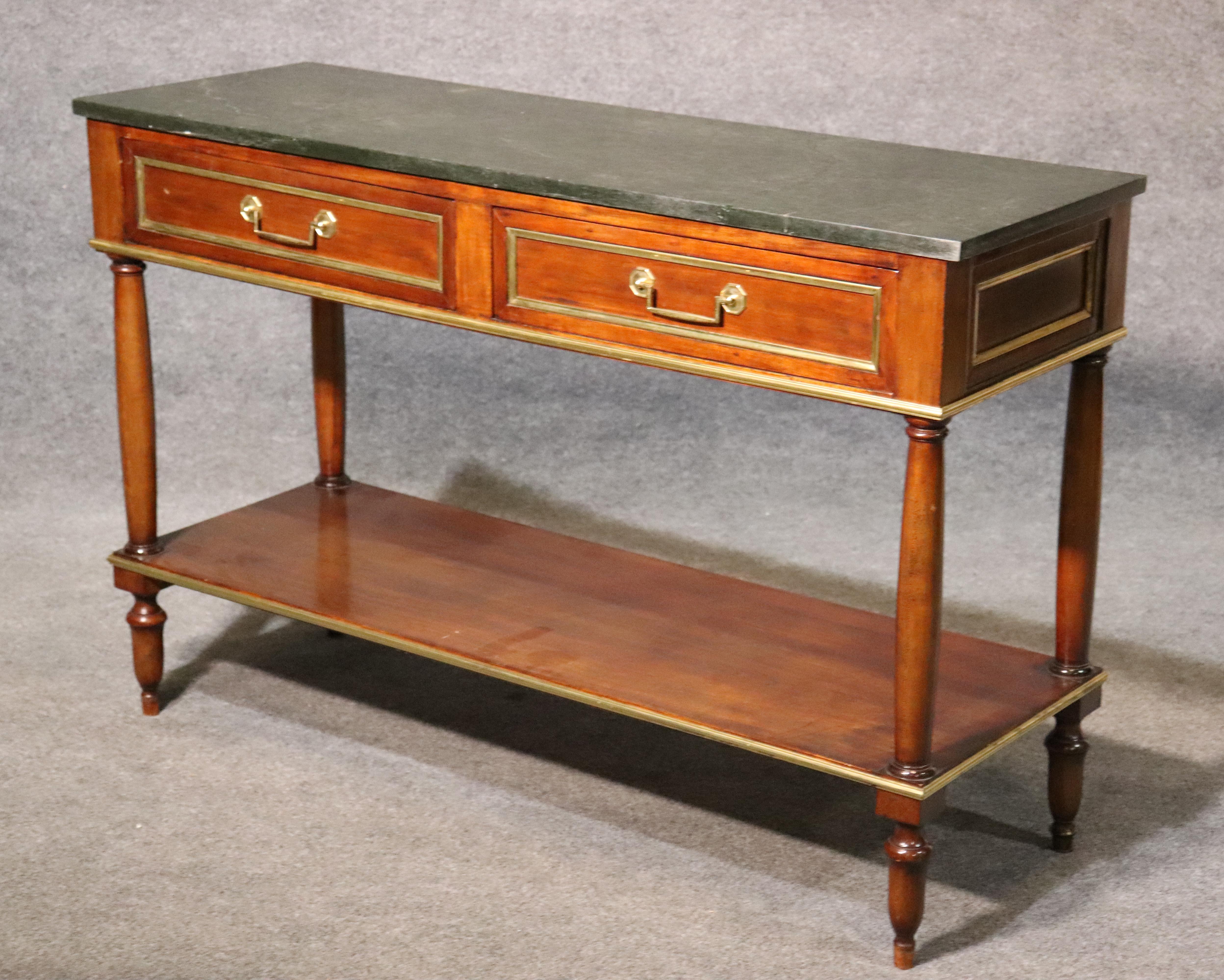 French Maison Jansen Attributed Verdi Marble Top Directoire Console Table In Good Condition In Swedesboro, NJ