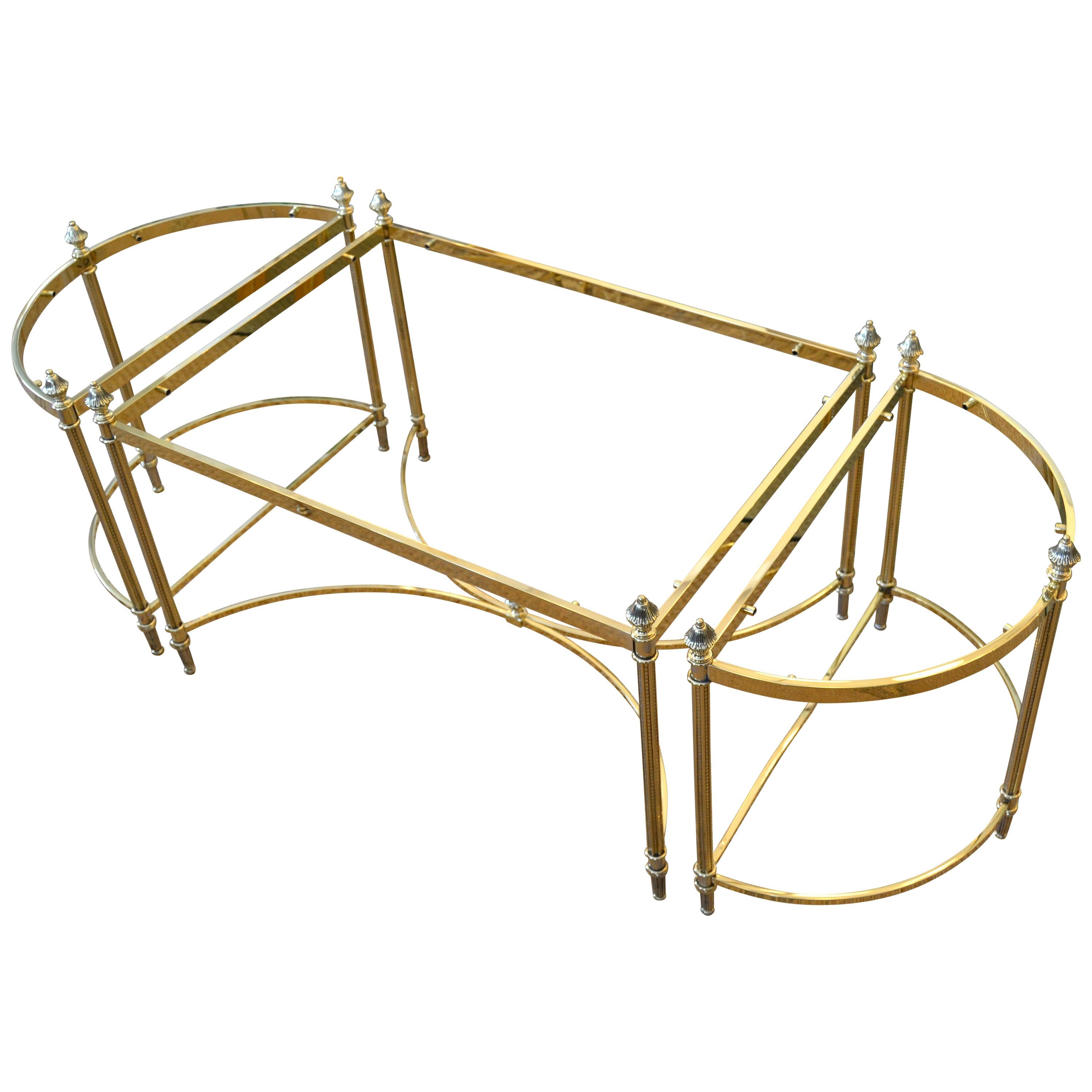 French Maison Jansen / Baguès Brass and Glass Three Pieces Coffee Table, 1950s