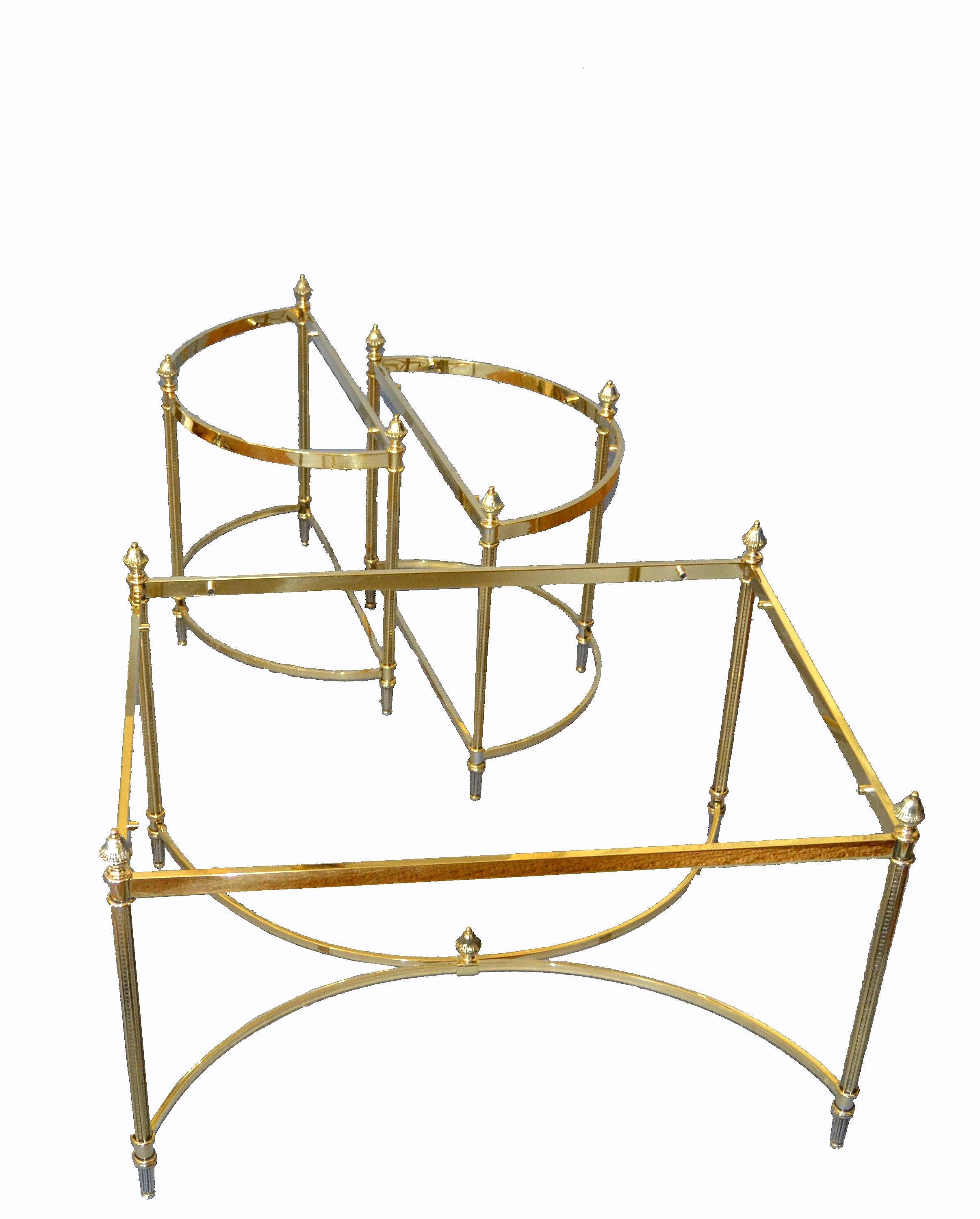 French Maison Jansen / Baguès Brass and Glass Three Pieces Coffee Table, 1950s 6