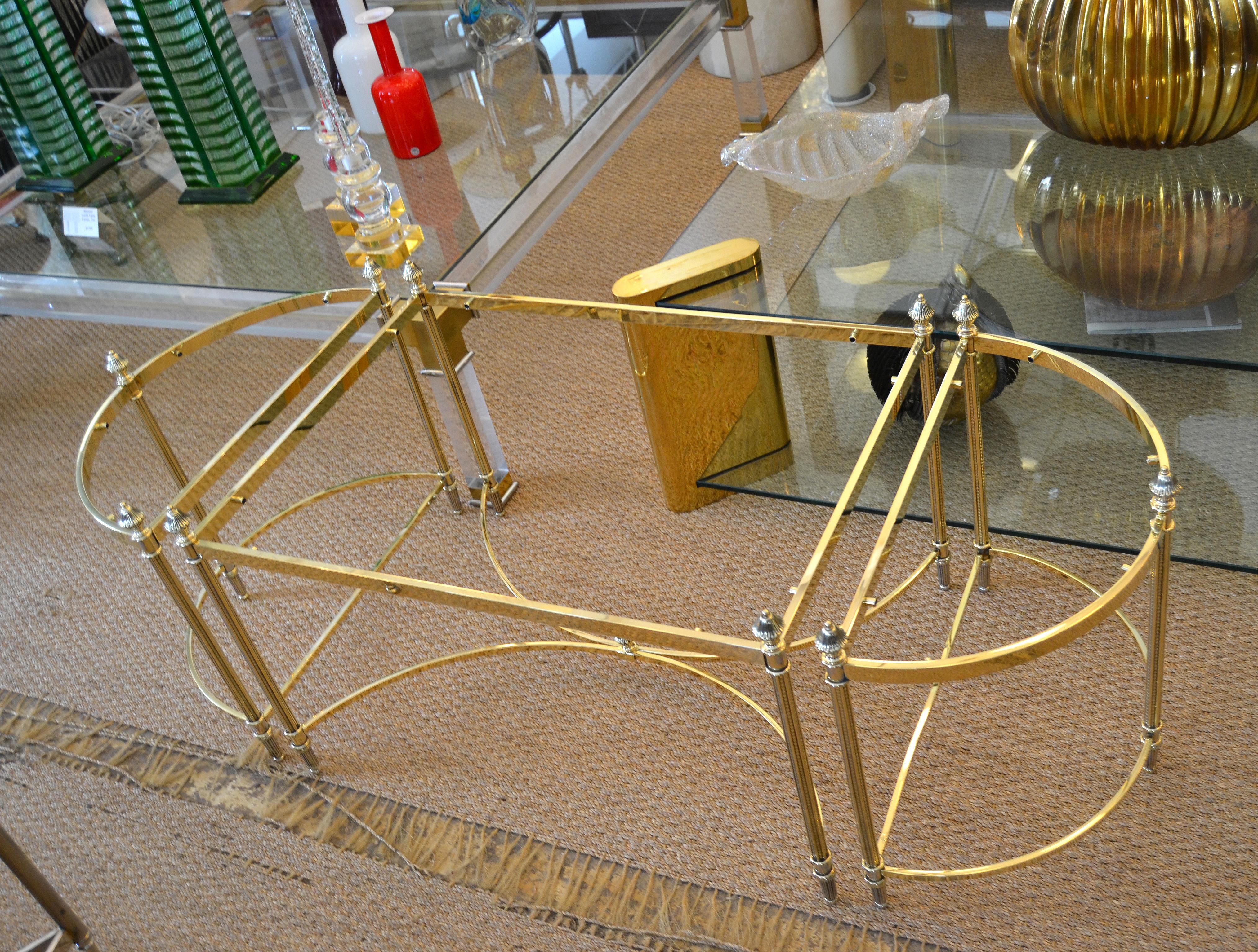 French Maison Jansen / Baguès Brass and Glass Three Pieces Coffee Table, 1950s 7