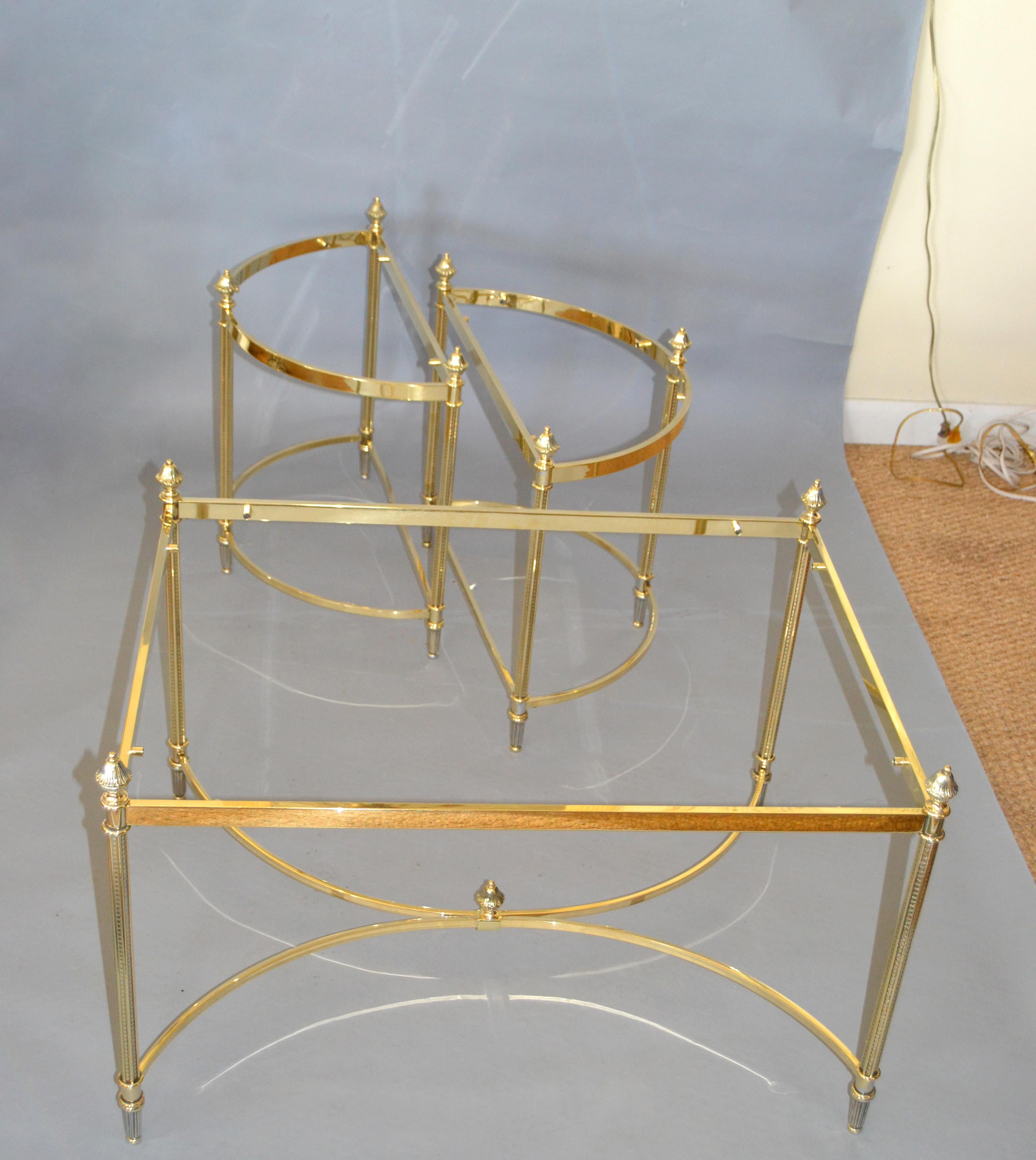 French Provincial French Maison Jansen / Baguès Brass and Glass Three Pieces Coffee Table, 1950s