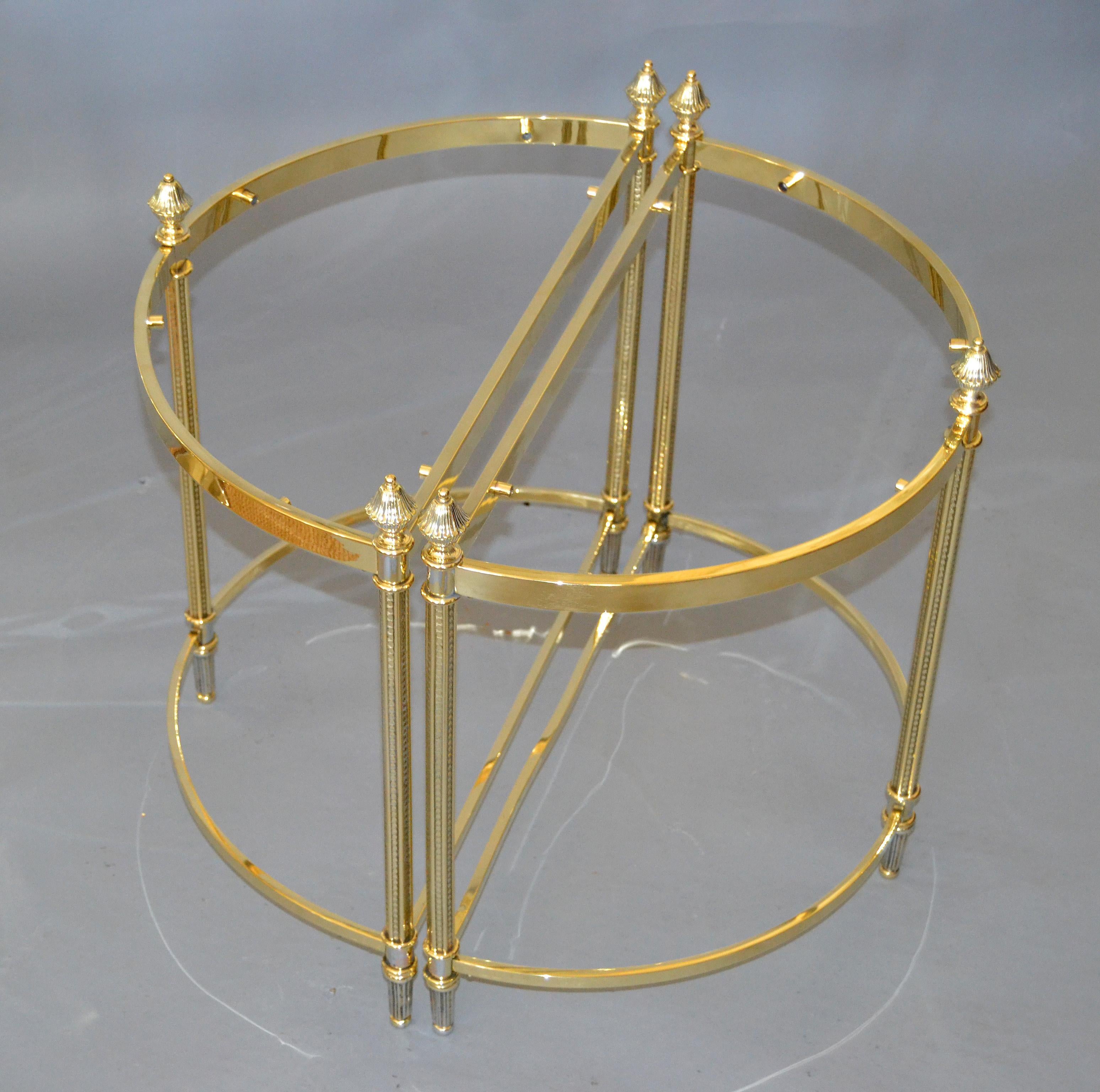 French Maison Jansen / Baguès Brass and Glass Three Pieces Coffee Table, 1950s In Good Condition In Miami, FL