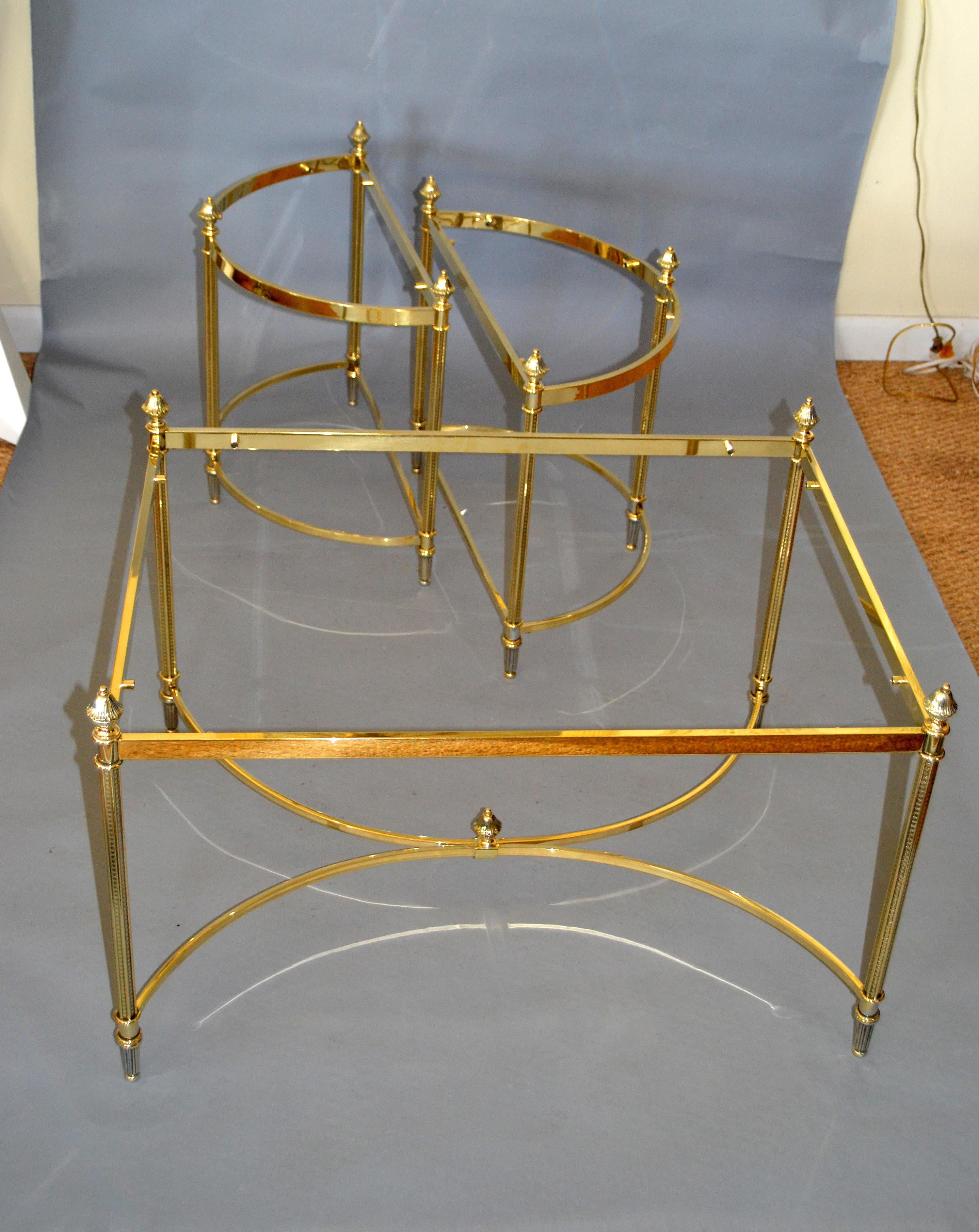 French Maison Jansen / Baguès Brass and Glass Three Pieces Coffee Table, 1950s 3