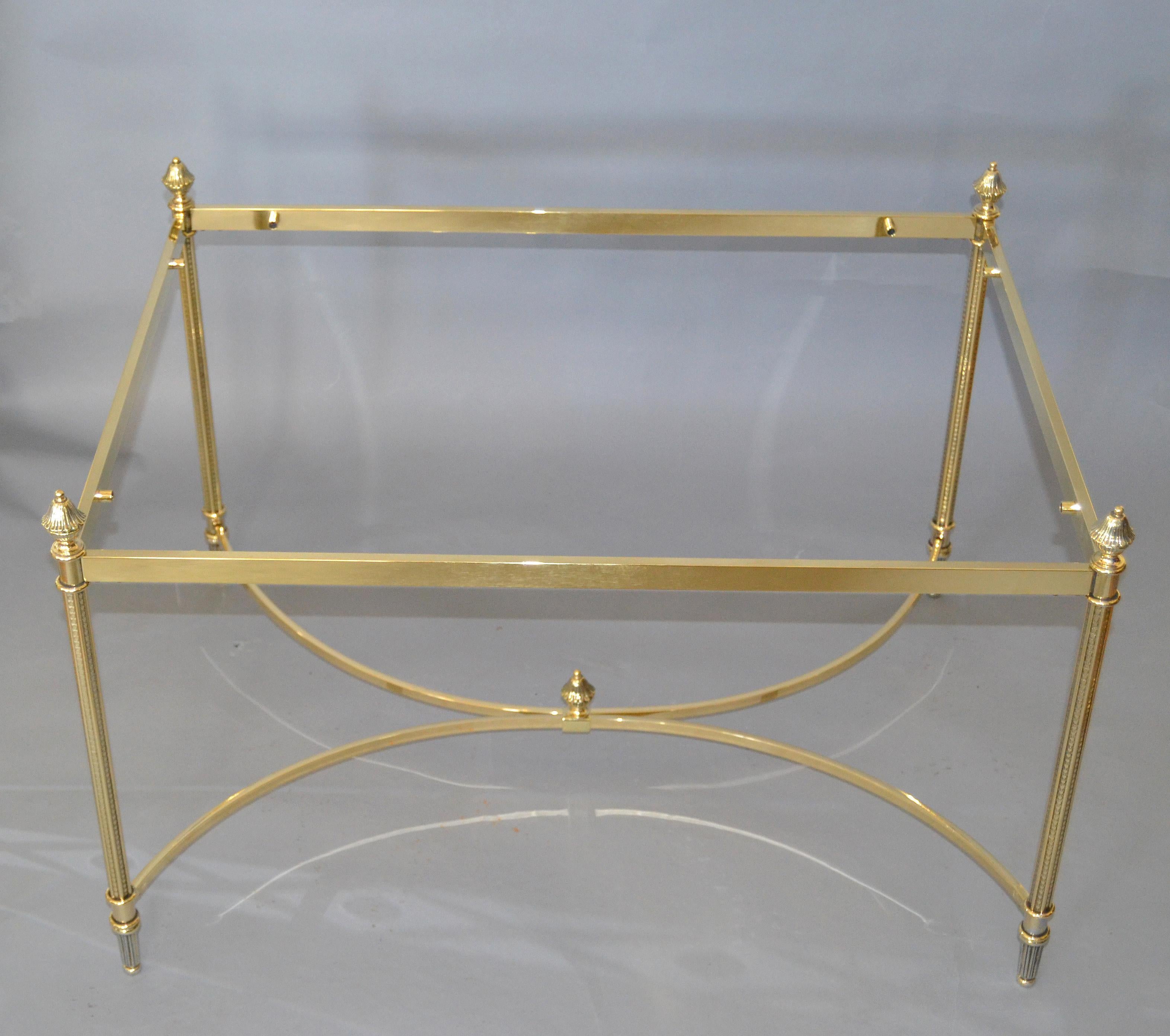 French Maison Jansen / Baguès Brass and Glass Three Pieces Coffee Table, 1950s 4