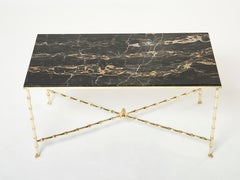 French Maison Jansen bamboo brass portor marble coffee table 1960s