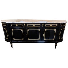 French Maison Jansen Black Lacquered Server with Cararra Marble Top