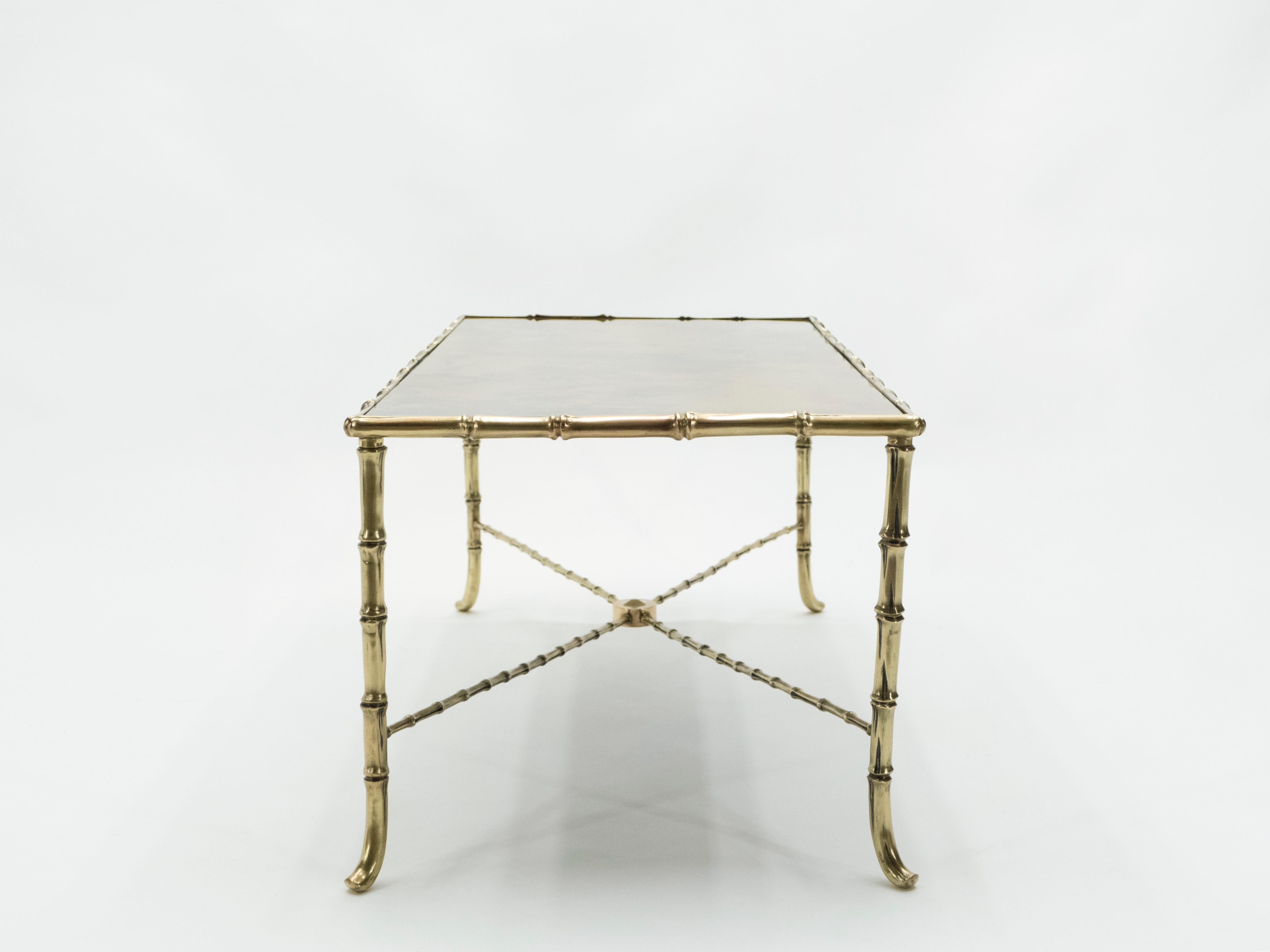 French Maison Jansen Brass Bamboo Mirrored Coffee Table, 1960s In Good Condition In Paris, IDF