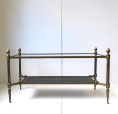 French Maison Jansen Brass Steel Leather Cocktail Table Neoclassical, 1950s