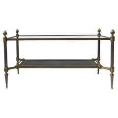 French Maison Jansen Brass Steel Leather Cocktail Table Neoclassical, 1950s