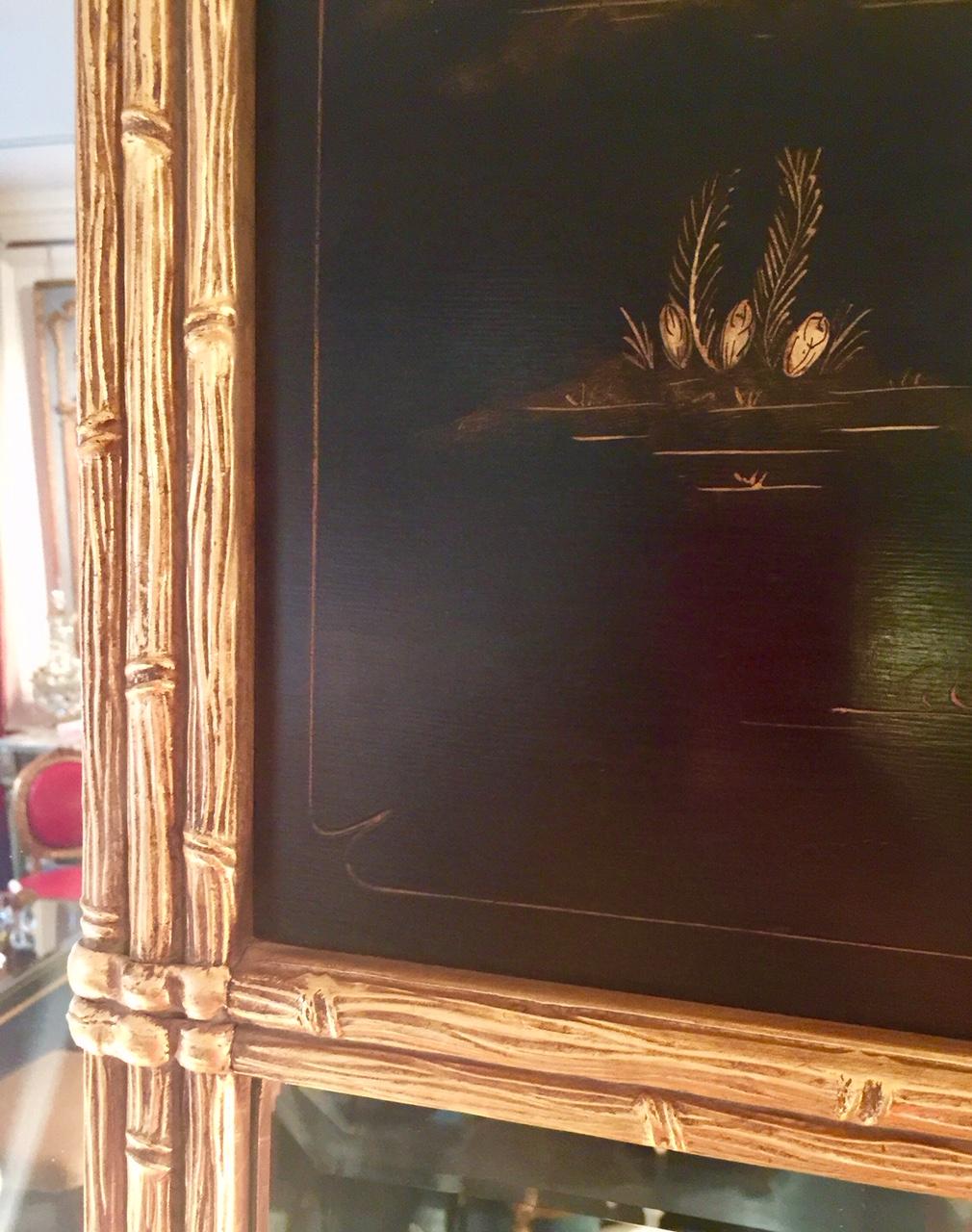Französischer Chinoiserie-Trumeau-Spiegel des Maison Jansen, mit vergoldeter Bambusbordüre (20. Jahrhundert) im Angebot