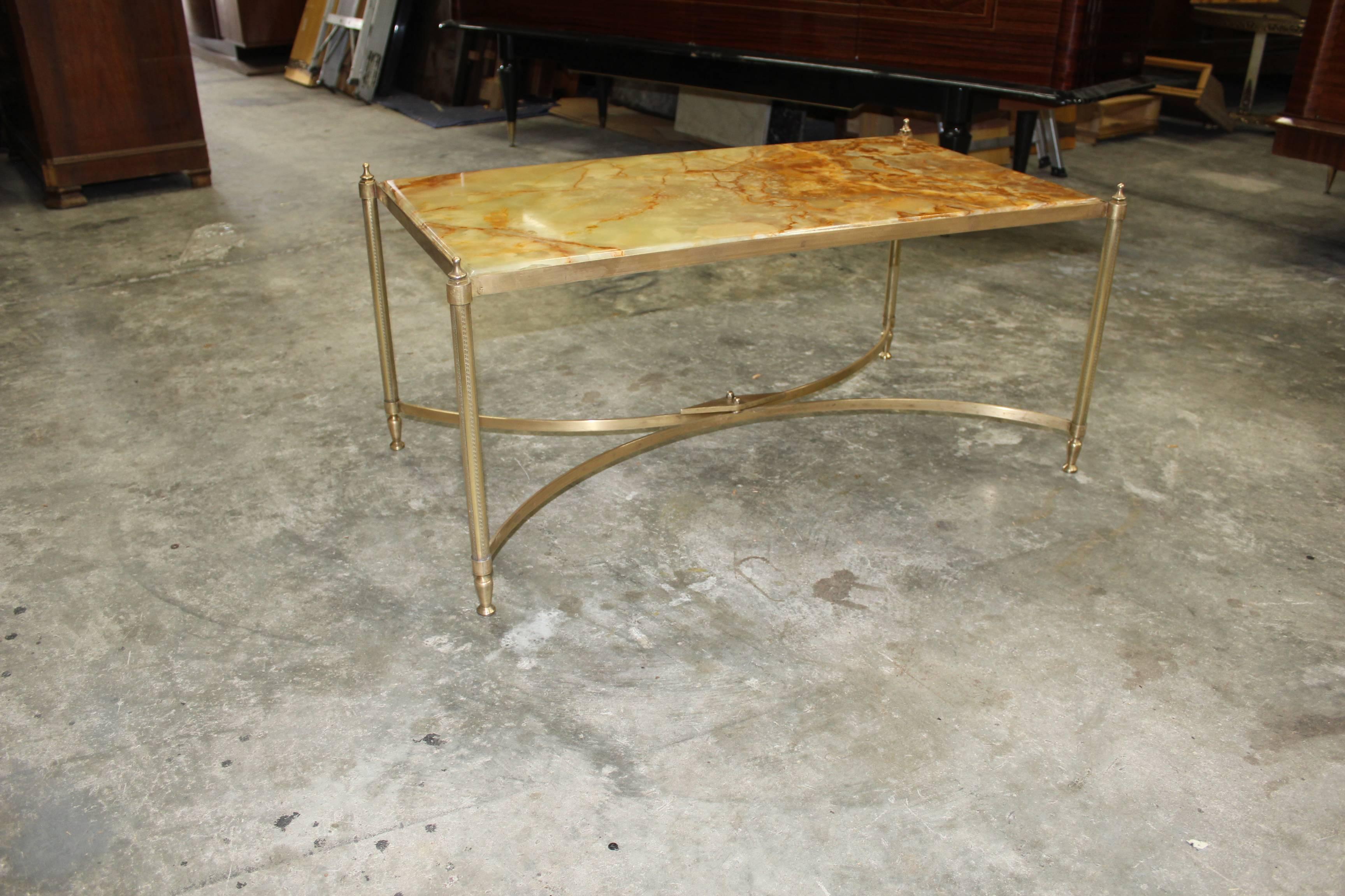 French Maison Jansen Coffee or Cocktail Table Bronze Rectangular with Onyx Top 9