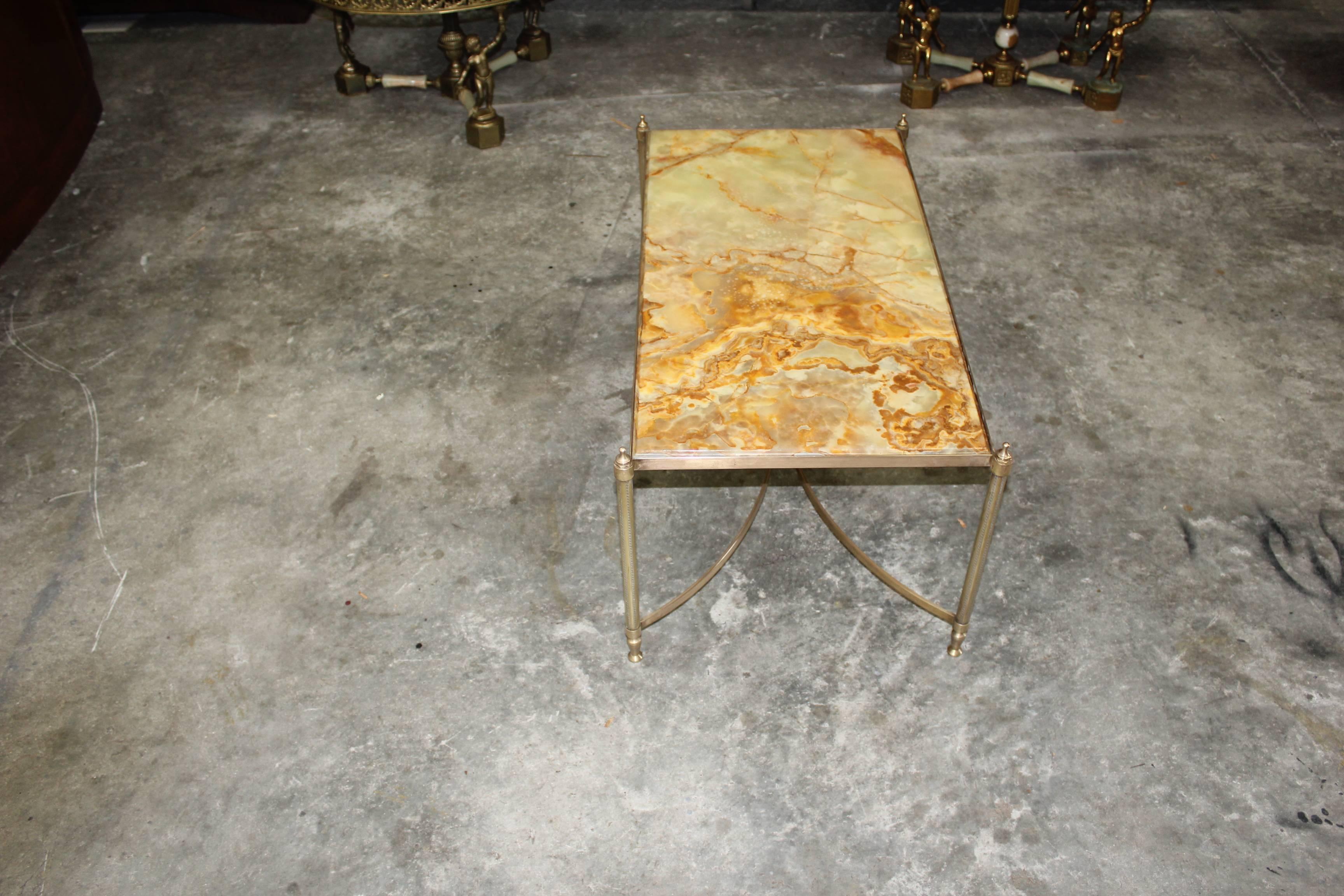 Mid-20th Century French Maison Jansen Coffee or Cocktail Table Bronze Rectangular with Onyx Top