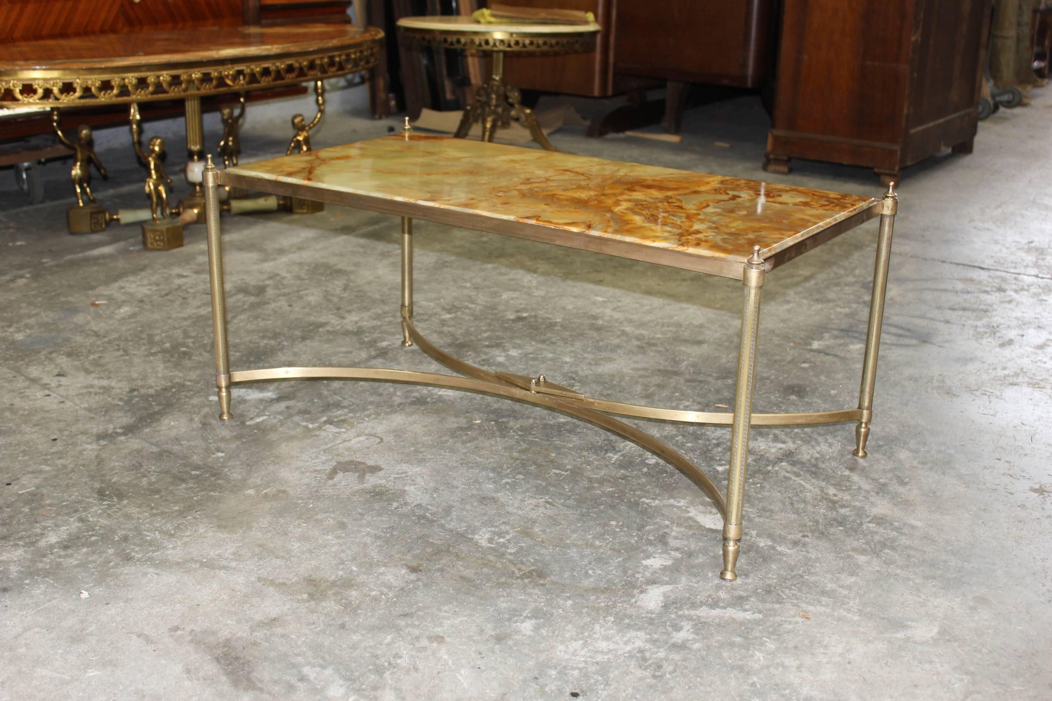 French Maison Jansen Coffee or Cocktail Table Bronze Rectangular with Onyx Top 1