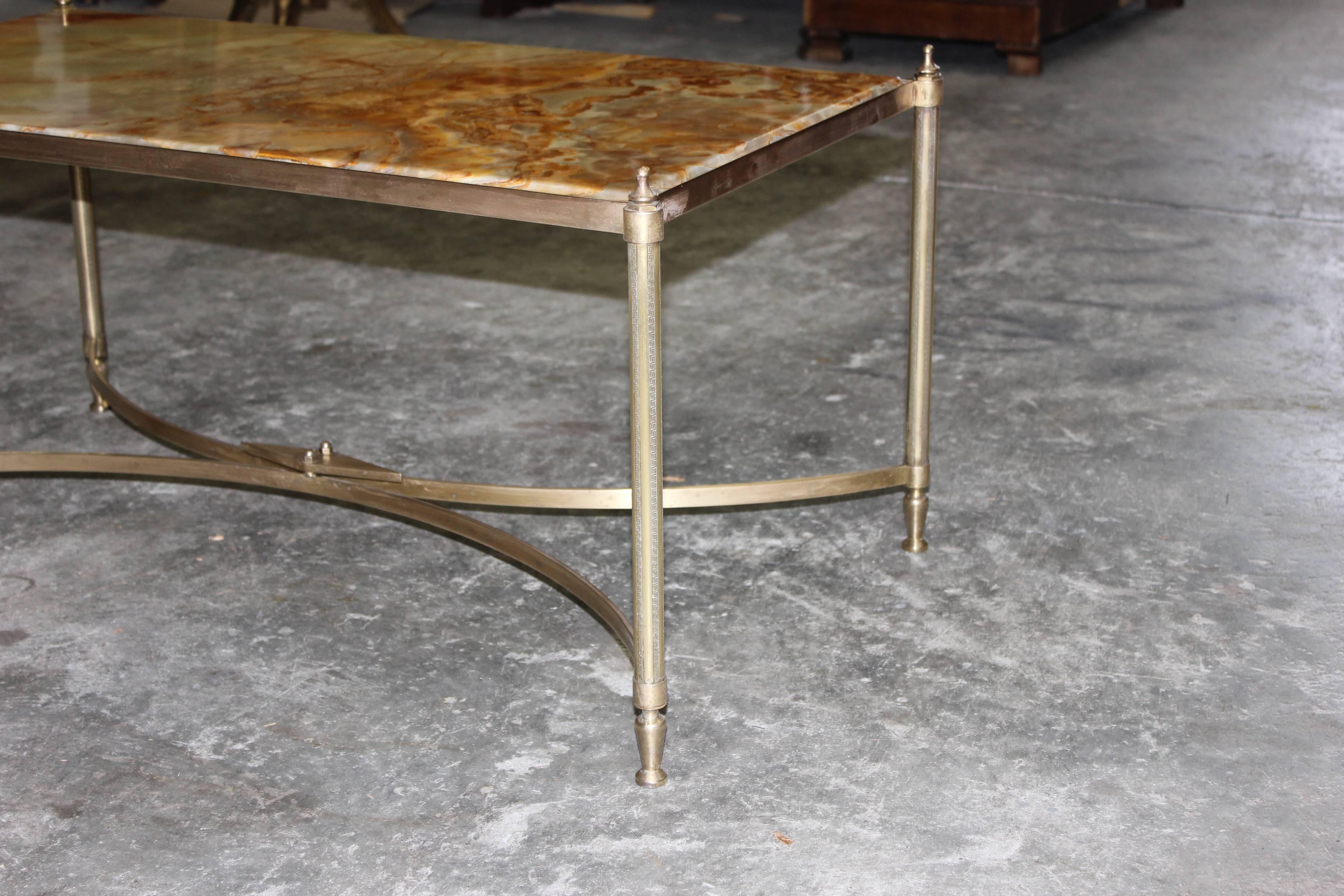 French Maison Jansen Coffee or Cocktail Table Bronze Rectangular with Onyx Top 2