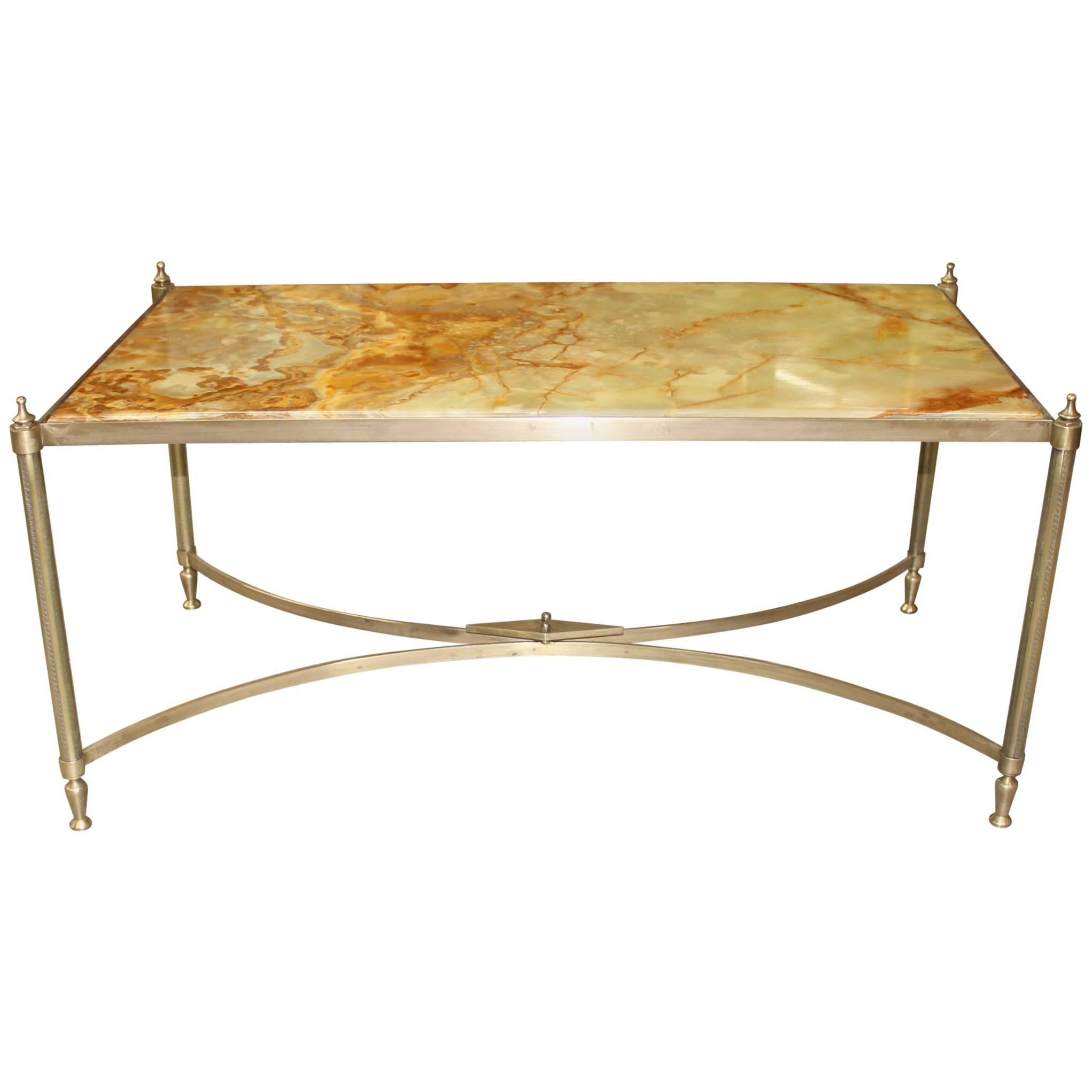 French Maison Jansen Coffee or Cocktail Table Bronze Rectangular with Onyx Top