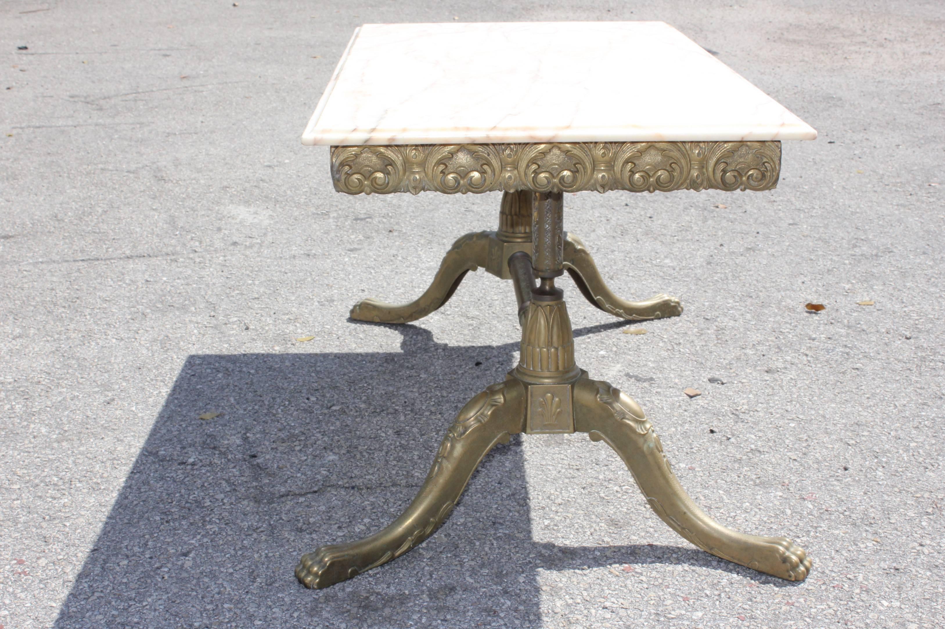 French Maison Jansen Coffee or Cocktail Table Bronze with Beige Onyx Top  6