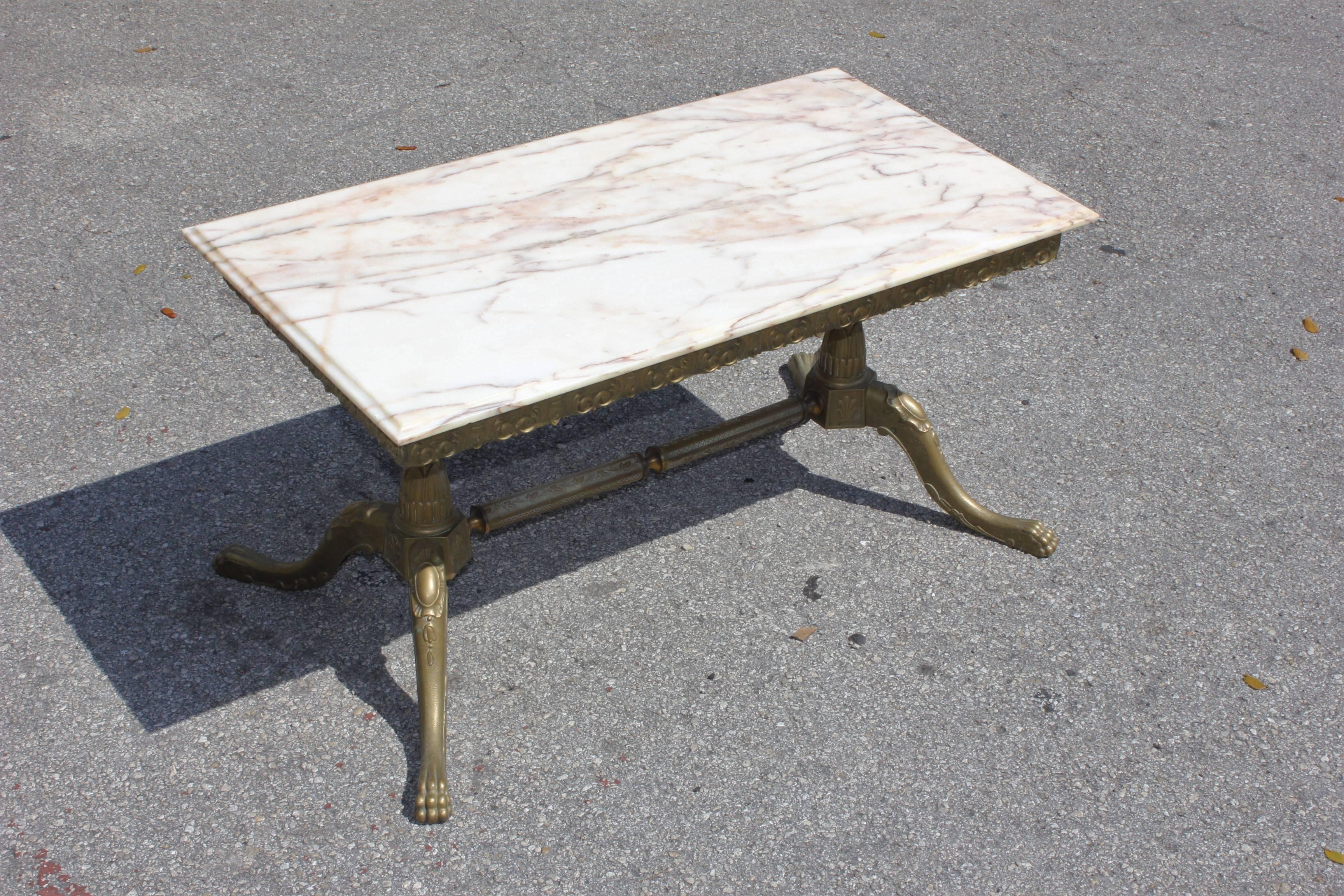 French Maison Jansen Coffee or Cocktail Table Bronze with Beige Onyx Top  12