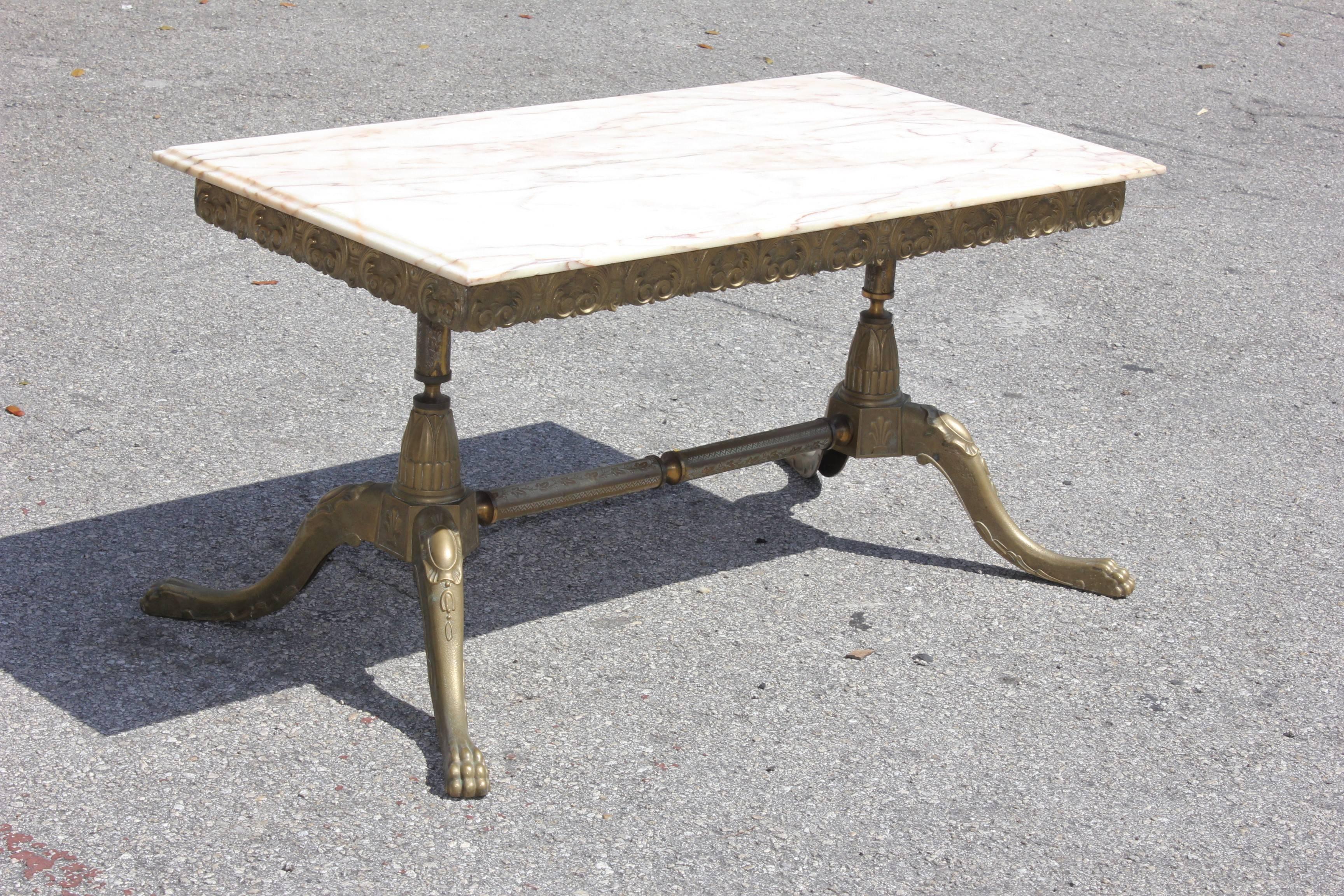 French Maison Jansen Coffee or Cocktail Table Bronze with Beige Onyx Top  13