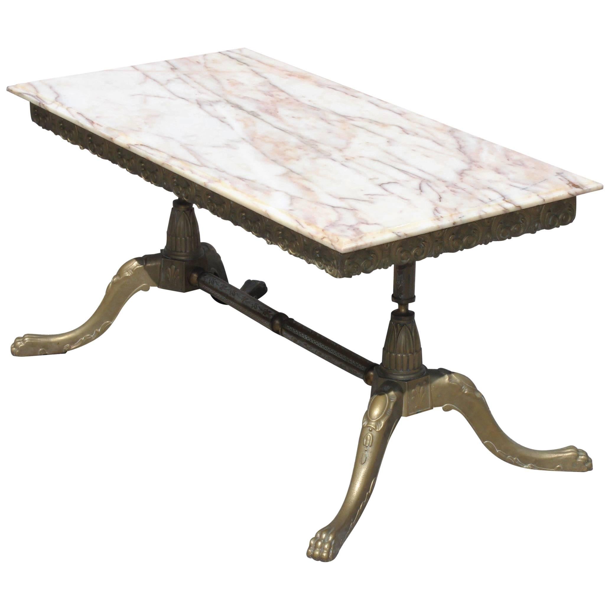 French Maison Jansen Coffee or Cocktail Table Bronze with Beige Onyx Top 
