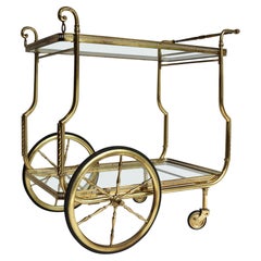French Maison Jansen Design Hollywood Regency Bar Cart Trolley Cocktail Brass