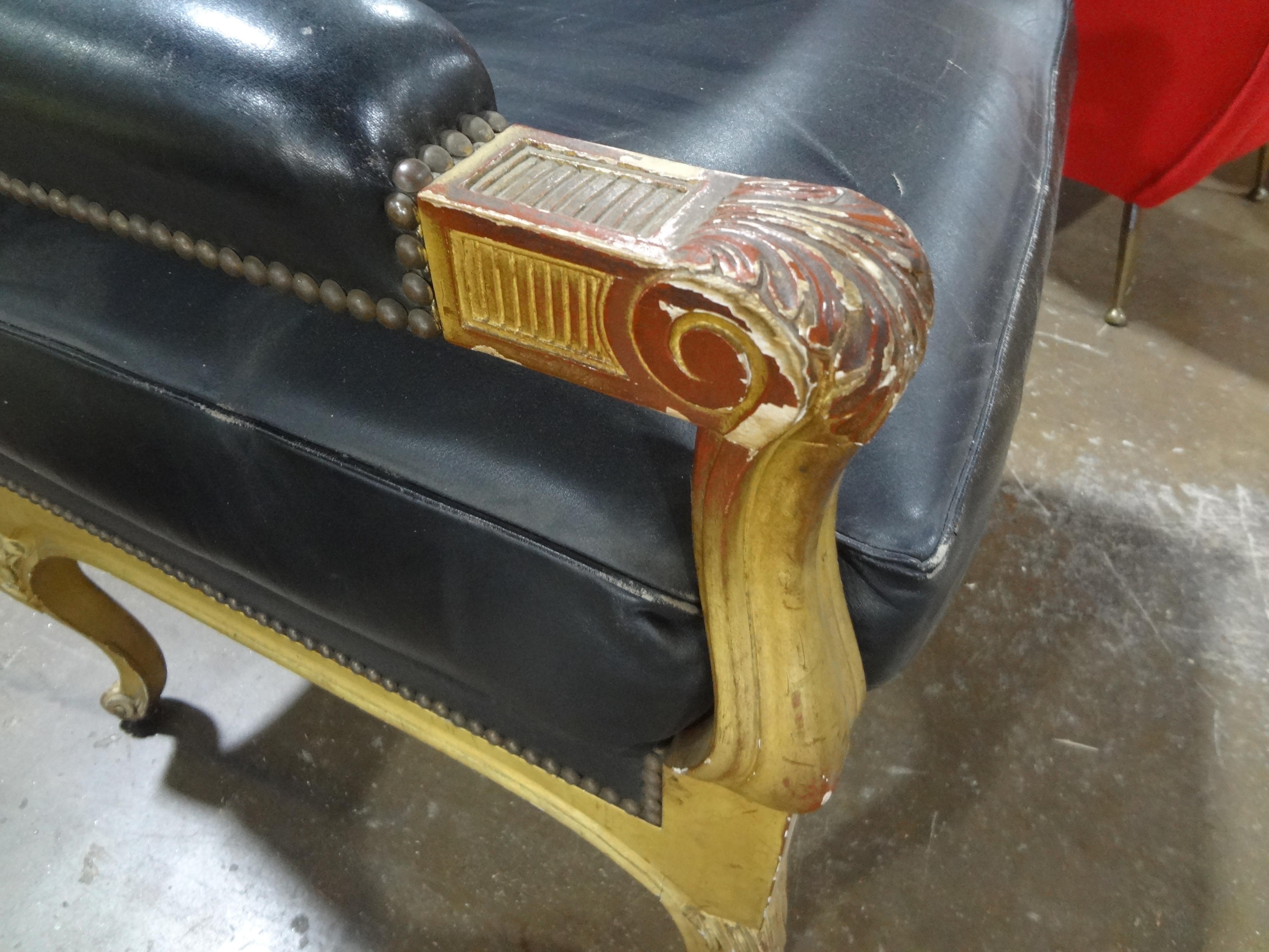 Leather French Maison Jansen Louis XVI Style Giltwood Fauteuil