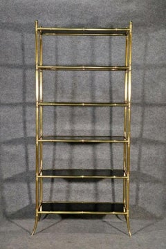 French Maison Jansen Manner Etagere with Black Glass and Brass
