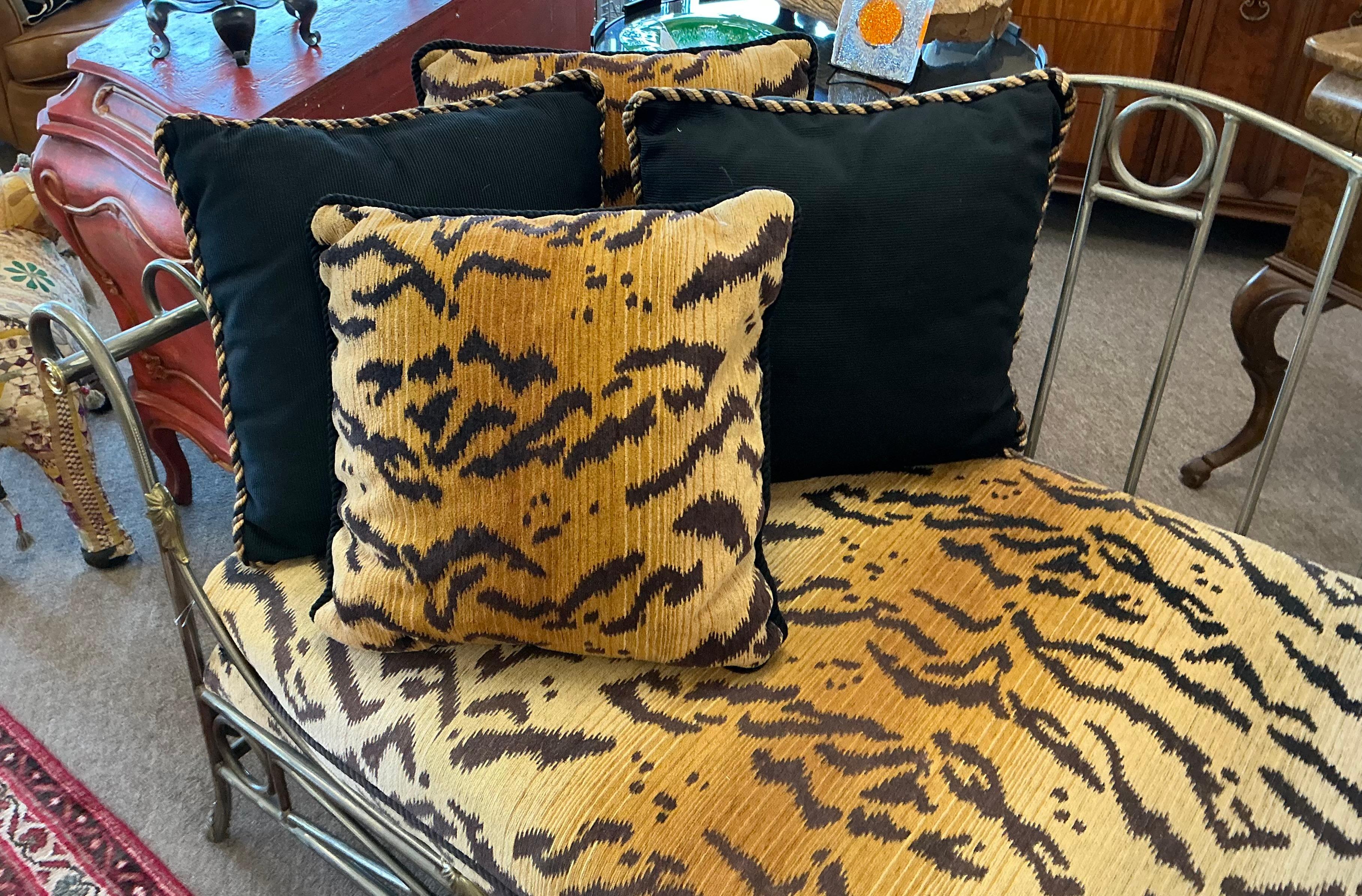 20th Century French Maison Jansen Neo-Classical Style Steel Brass Tiger Velvet Daybed Settee For Sale