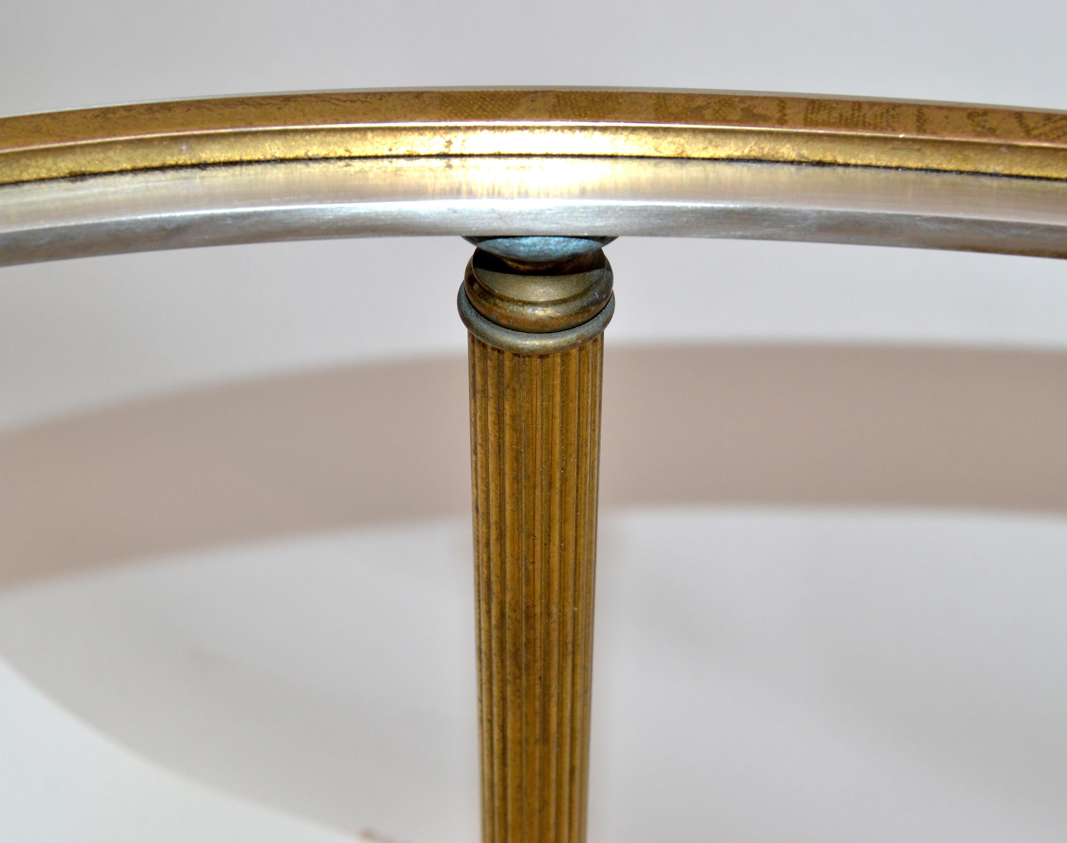 French Maison Jansen Oval Glass, Brass & Steel Coffee Table Neoclassical, 1960s 8
